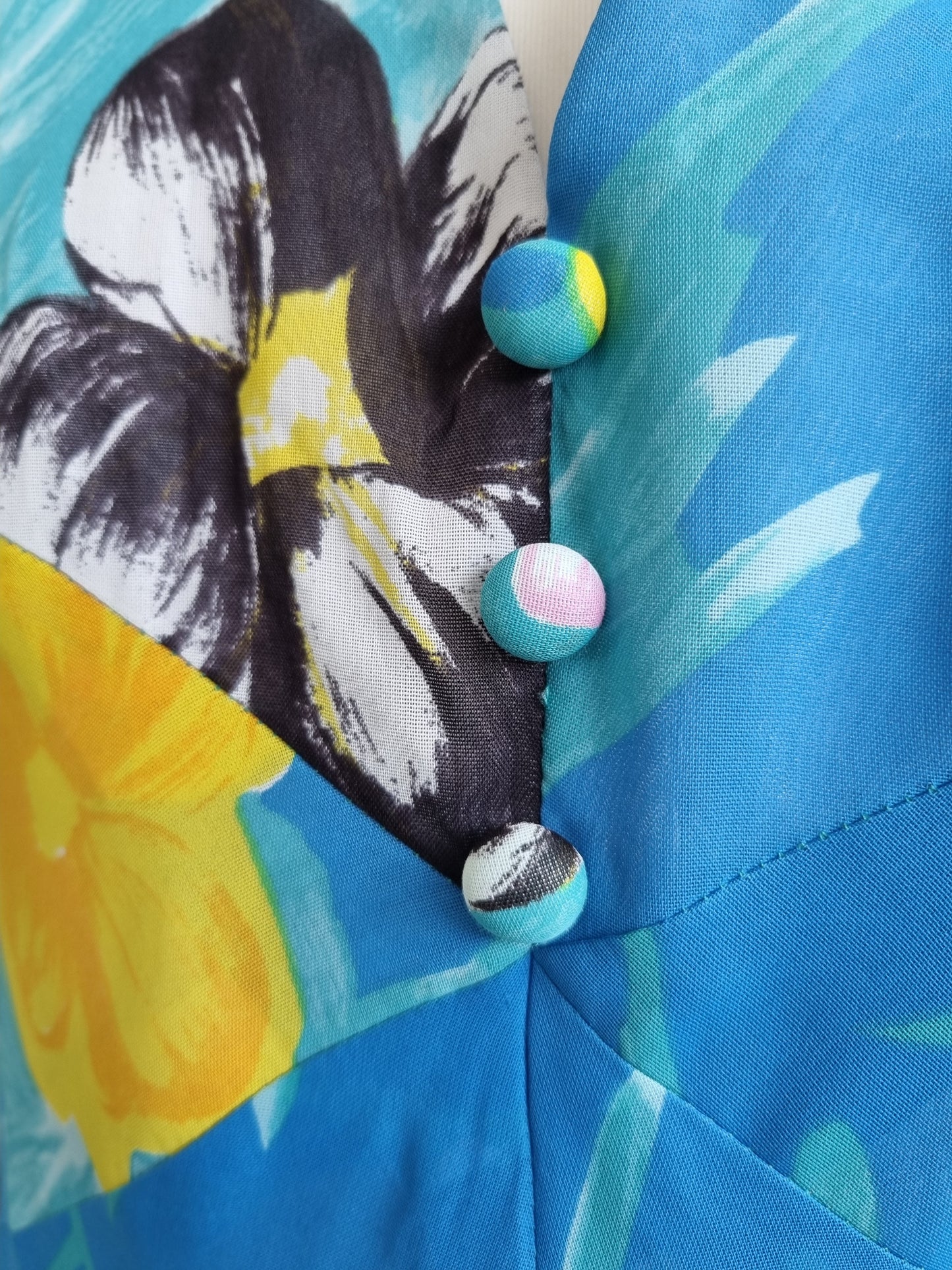 Adler Qualitat Vintage Tropical Blue Sleeveless Holiday Dress UK 16