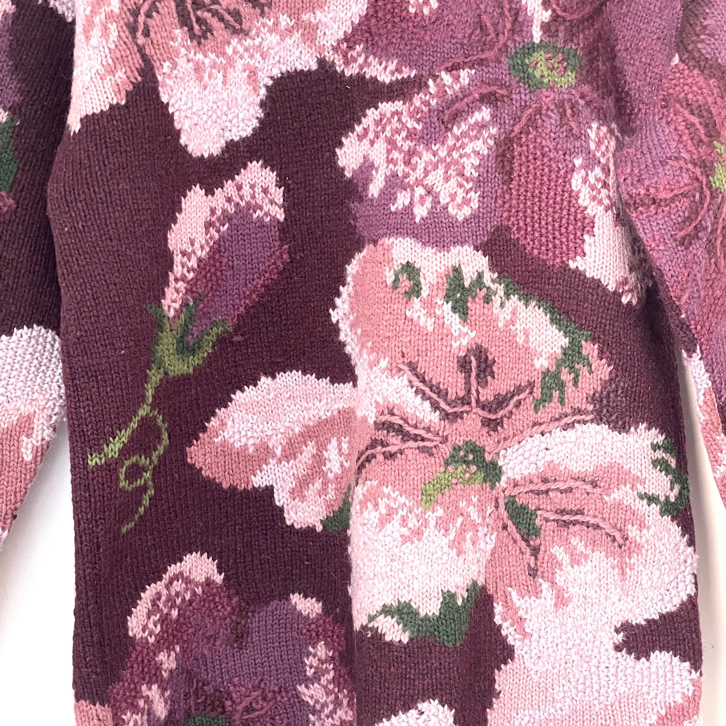 Vintage Laura Ashley Purple Floral Statement 100% Wool Jumper