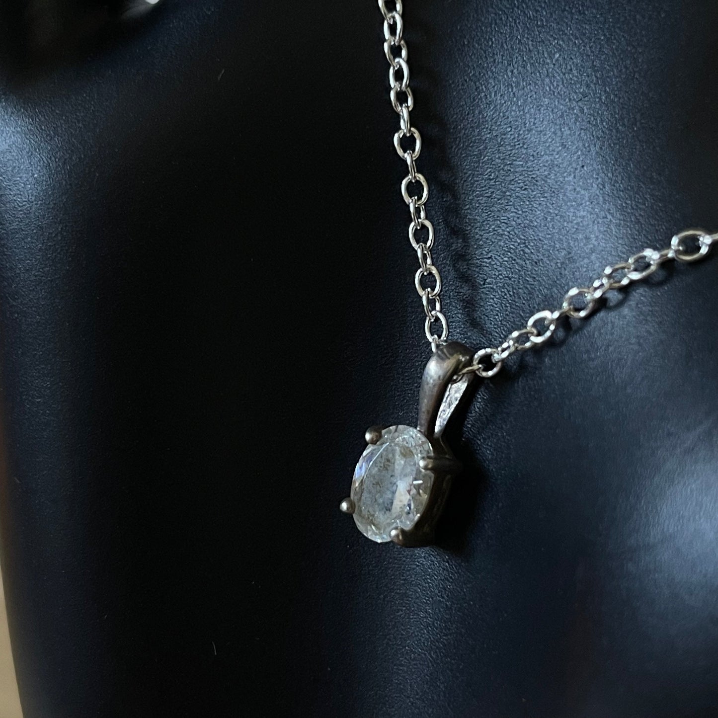 Necklace Vintage Small Cubic Zirconia Oval Sterling Silver Pendant 925