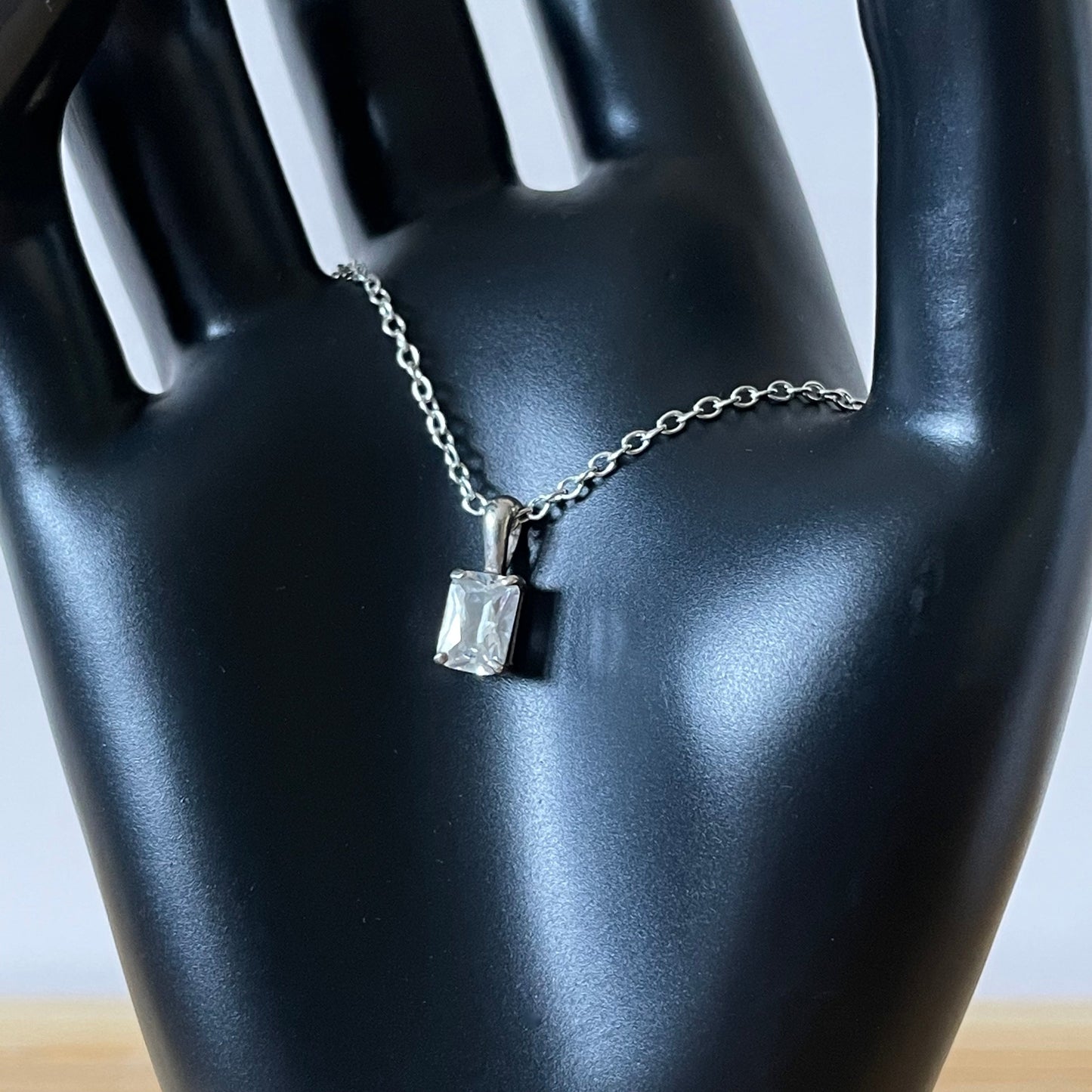 Necklace Vintage Square Cubic Zirconia Drop Silver Pendant