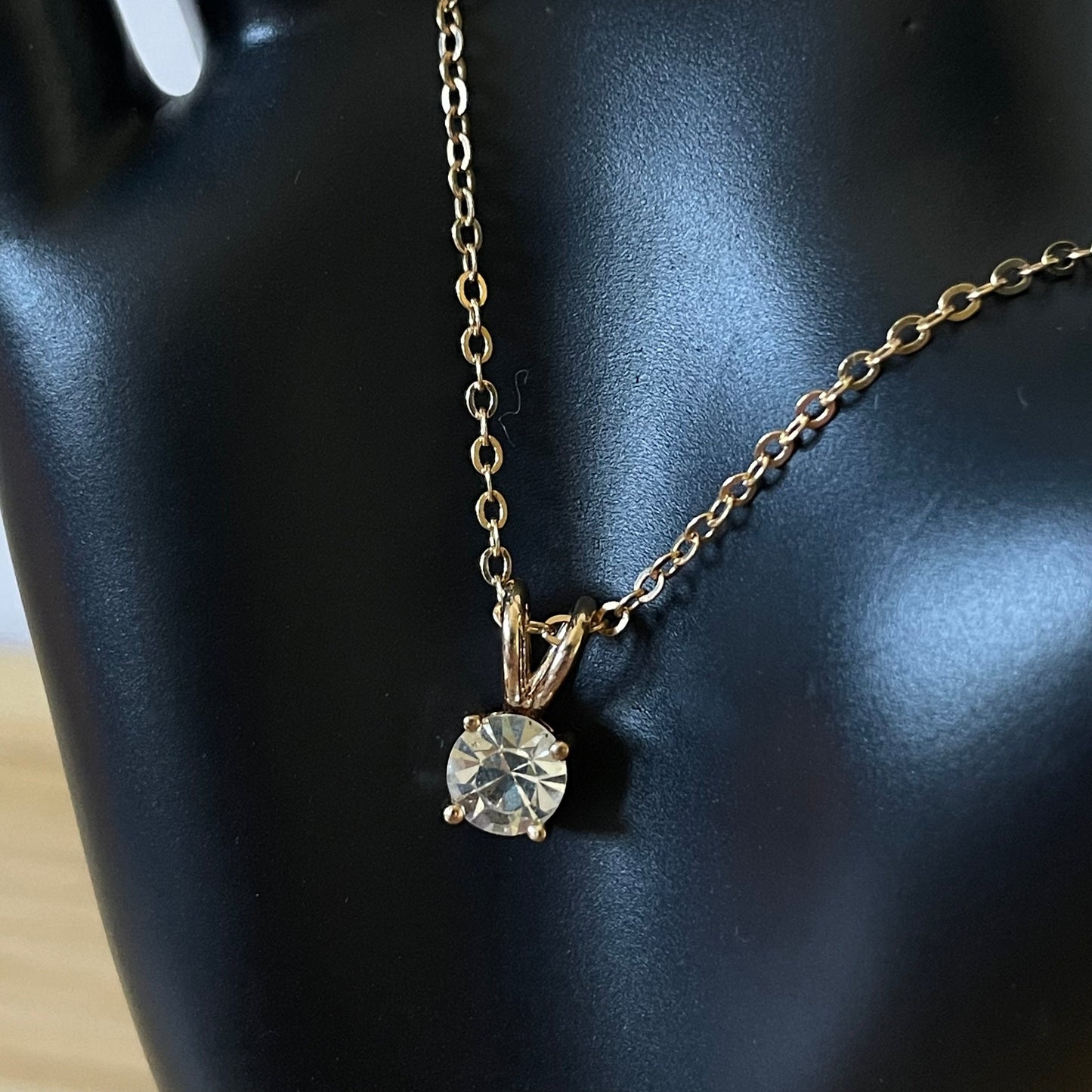 Necklace Vintage Round Cubic Zirconia Gold Tone Pendant with Chain