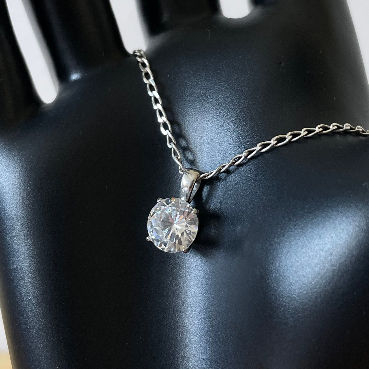 Vintage Necklace Round Cubic Zirconia Silver Tone Pendant Necklace 925