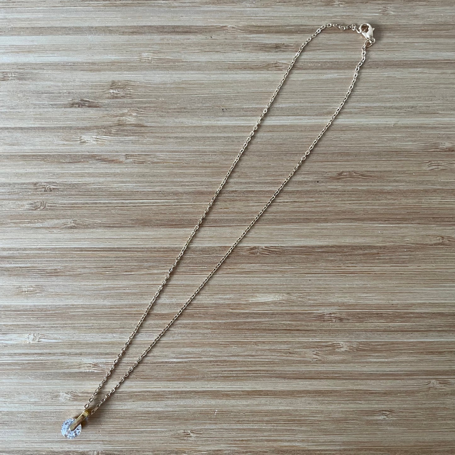 Necklace Vintage Glass Round Cubic Zirconia Drop Gold Tone Pendant