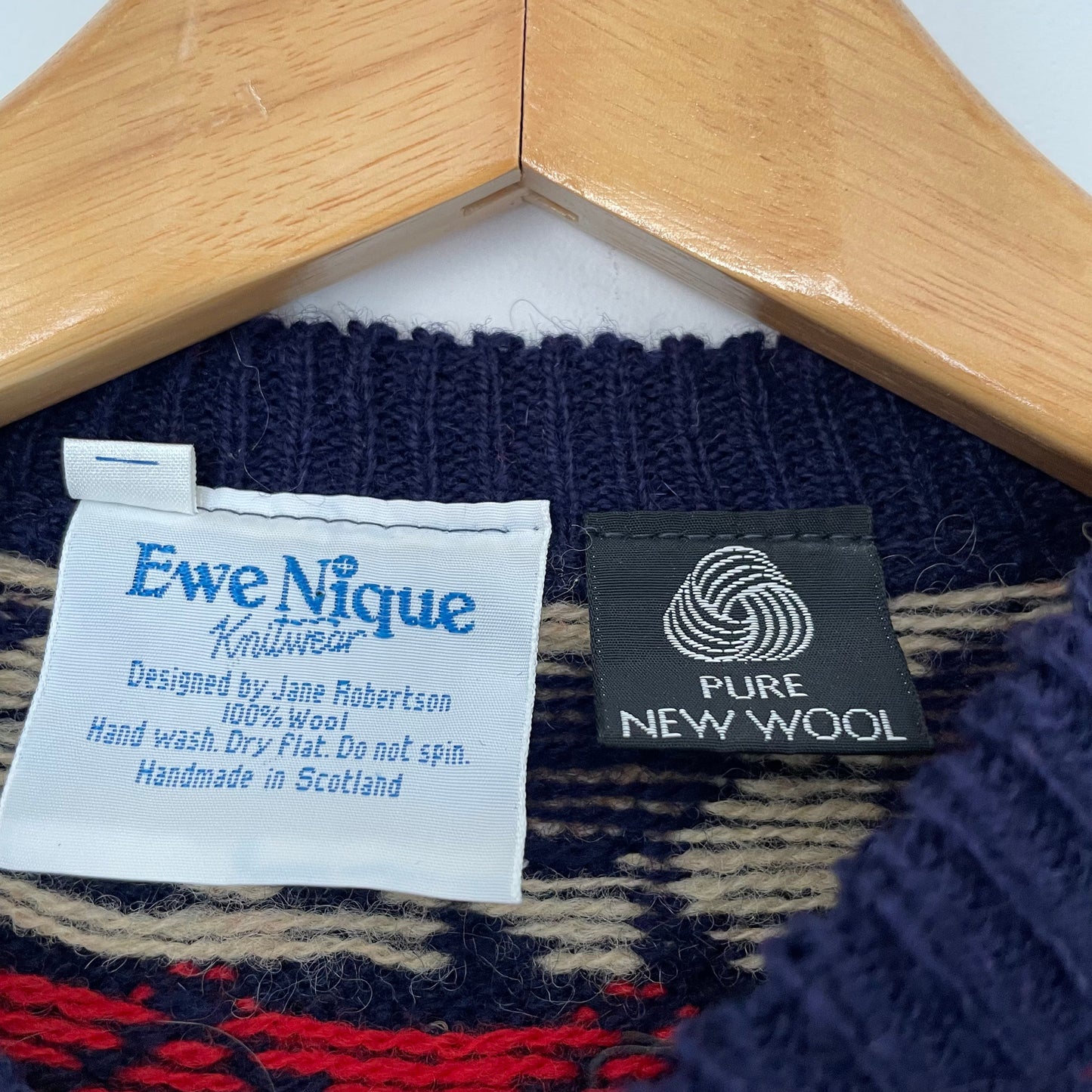 Vintage Ewenique Knitwear Designed by Jane Robertson Handmade Wool Camel Patterned Intarsia Jumper