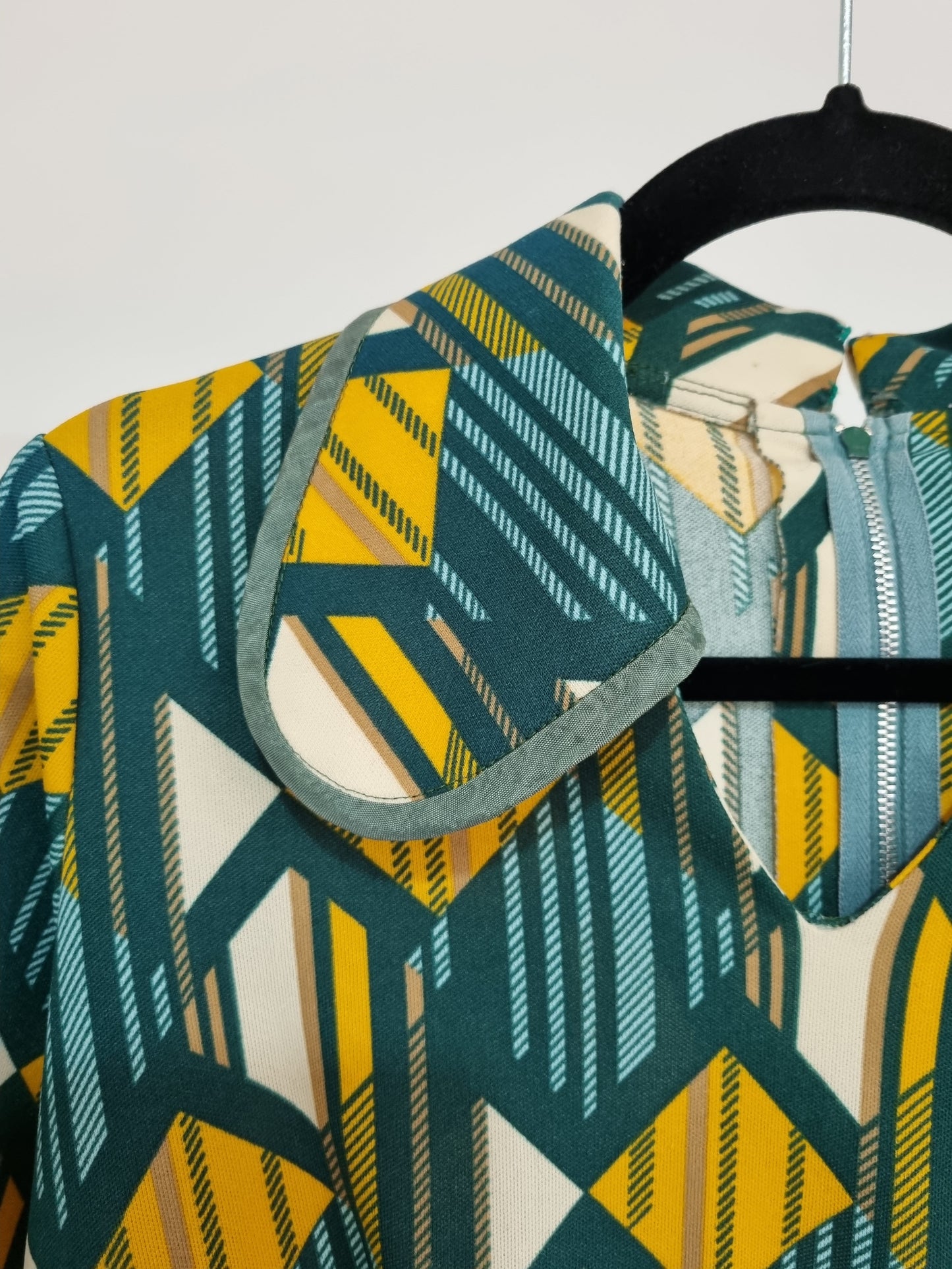 Handmade Vintage Green, Yellow and White Diamond Shift Midsize Dress UK 14 - Vintage Appreciation Society