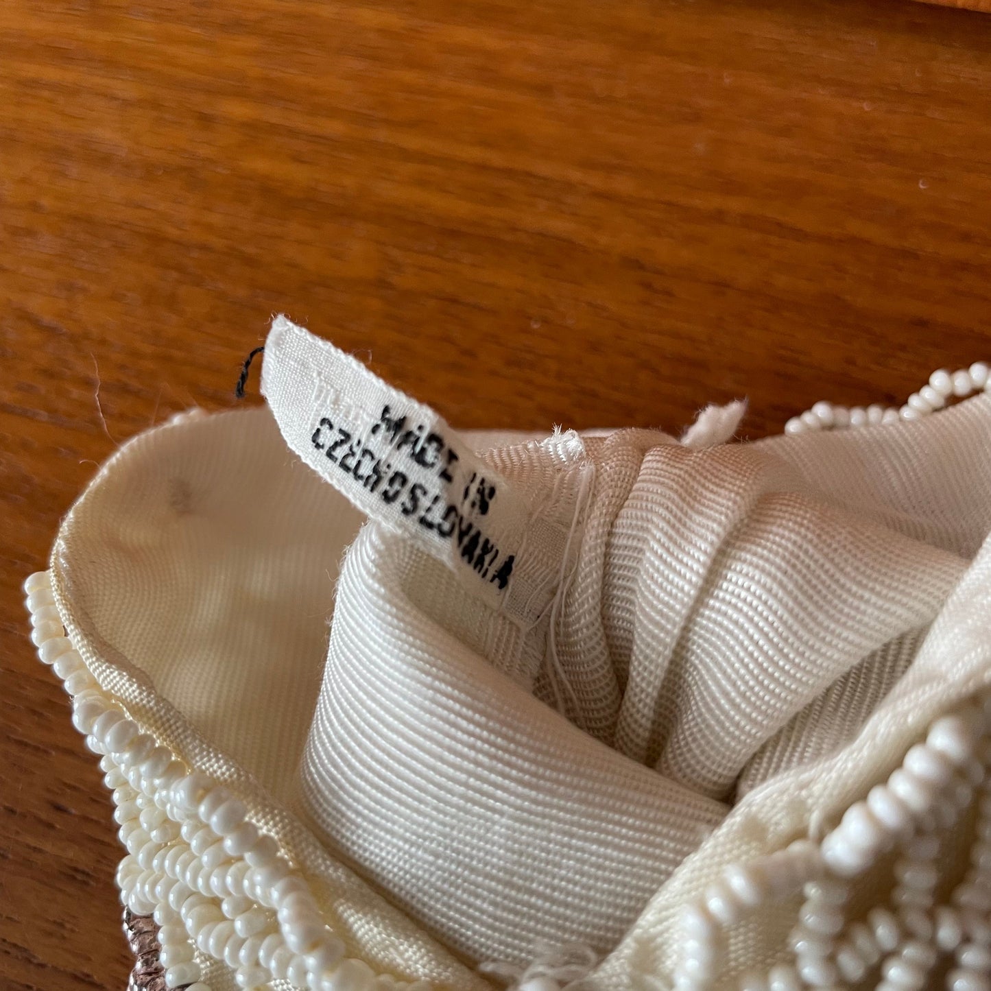 Beaded White and Bronze Bridal Clutch with Beaded Fringe Vintage Bag