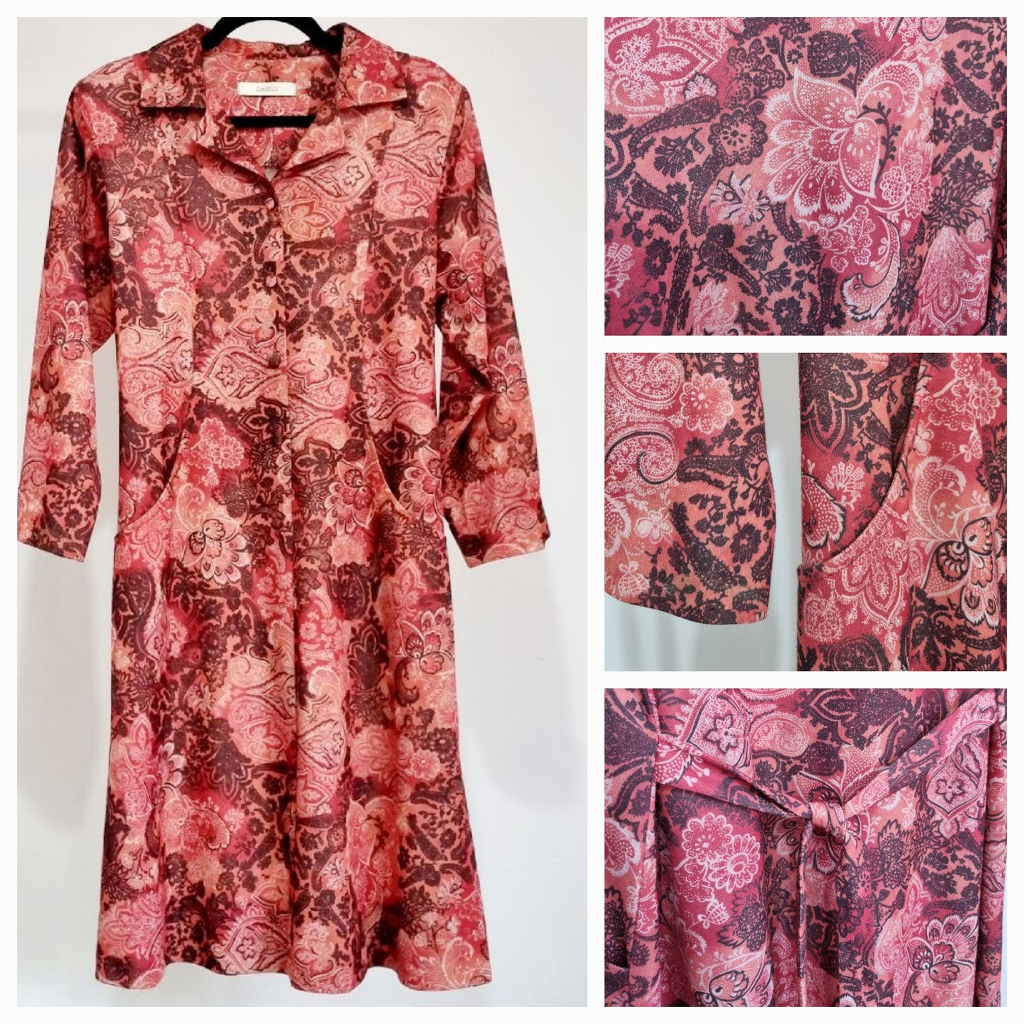 Classics Midsize Orange Paisley Drop Pocket Shirt Vintage Dress UK 14 - Vintage Appreciation Society