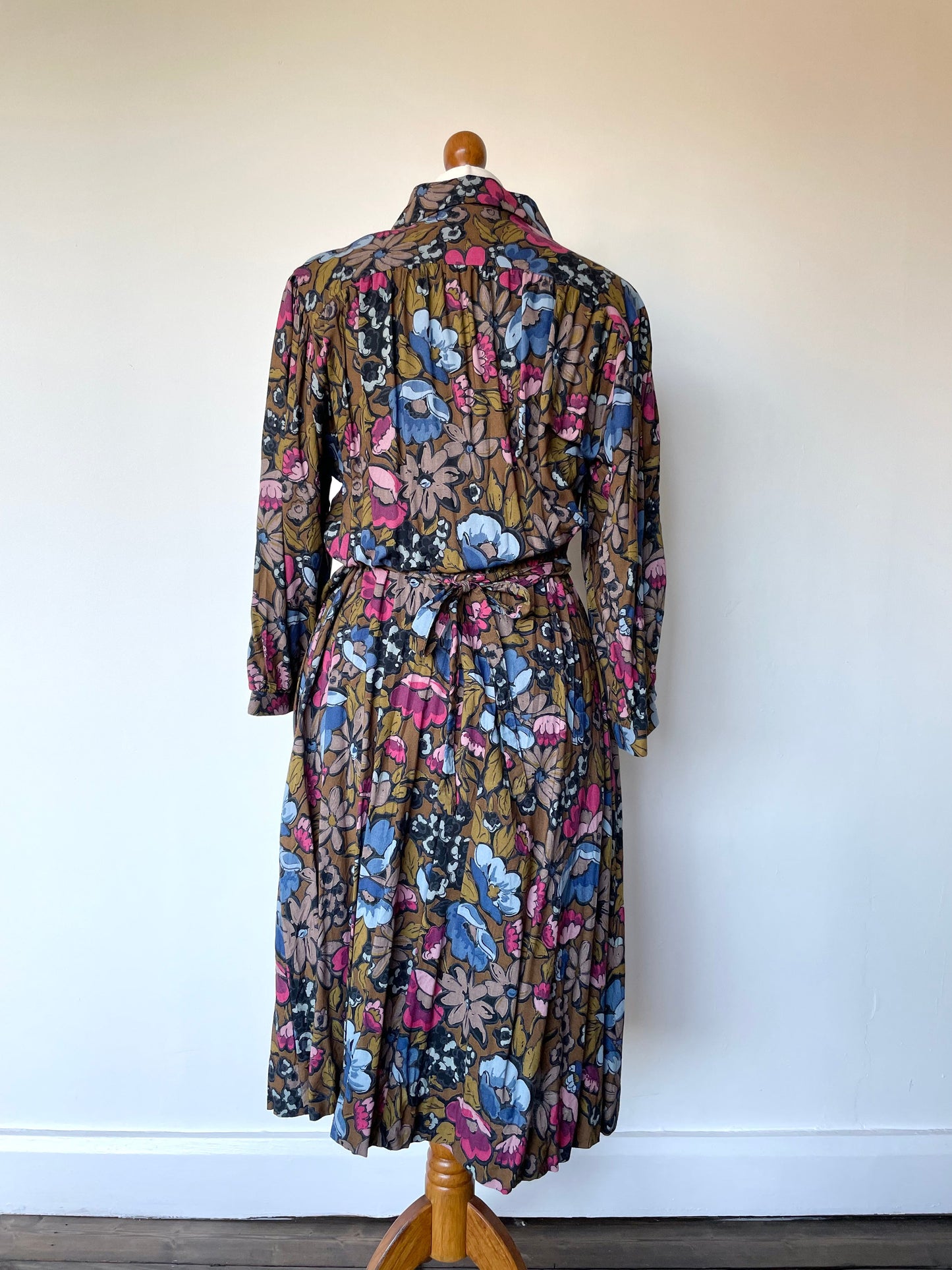 Vintage St Michael Tall Blue and Pink Floral Patterned Long Sleeve Shirt Dress