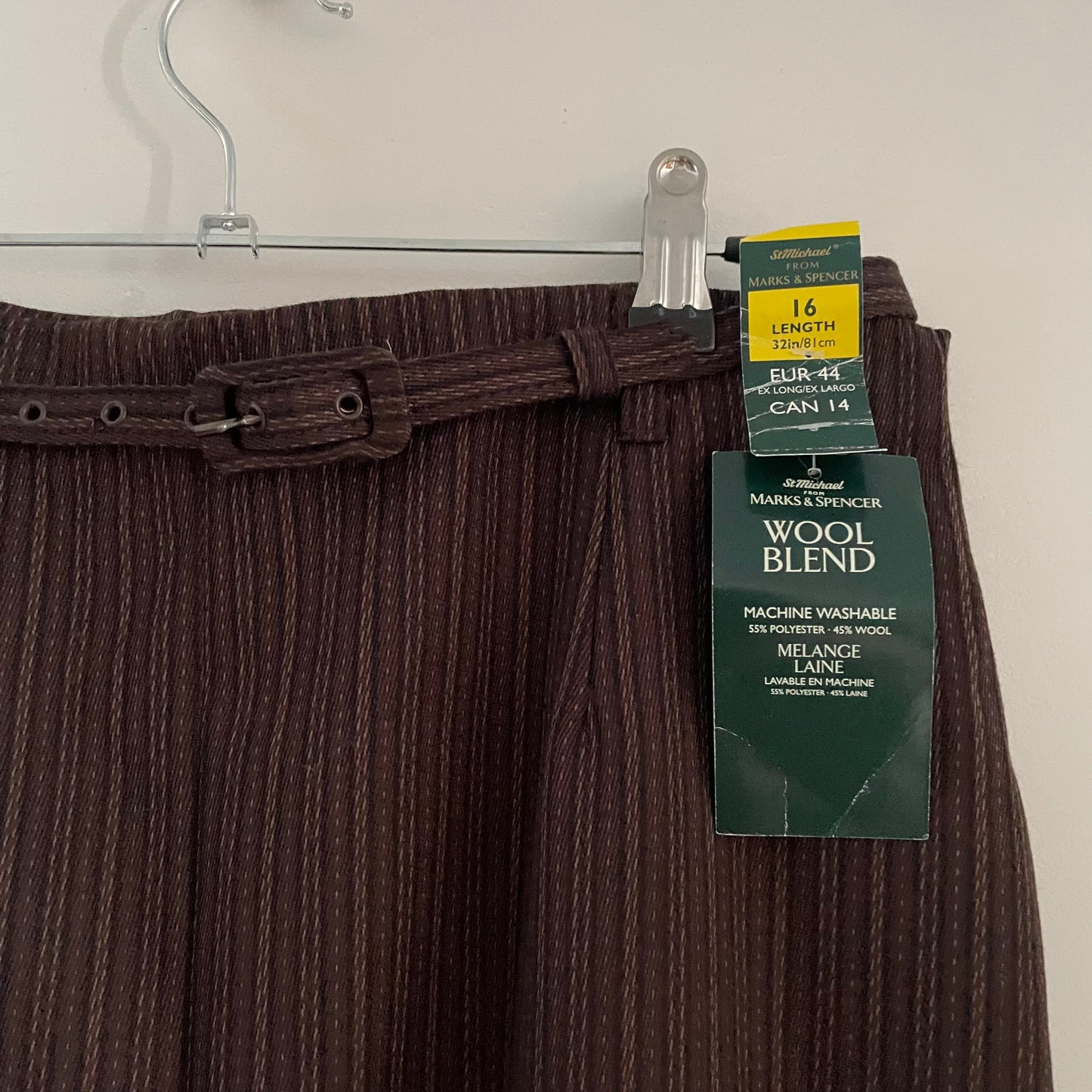 Vintage St Michael Brown Striped Wool Blend Pencil Skirt
