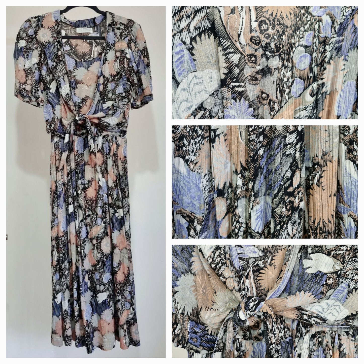 Hammells Vintage Pale Floral Tie Up Front Midi Summer Dress UK 8 - Vintage Appreciation Society