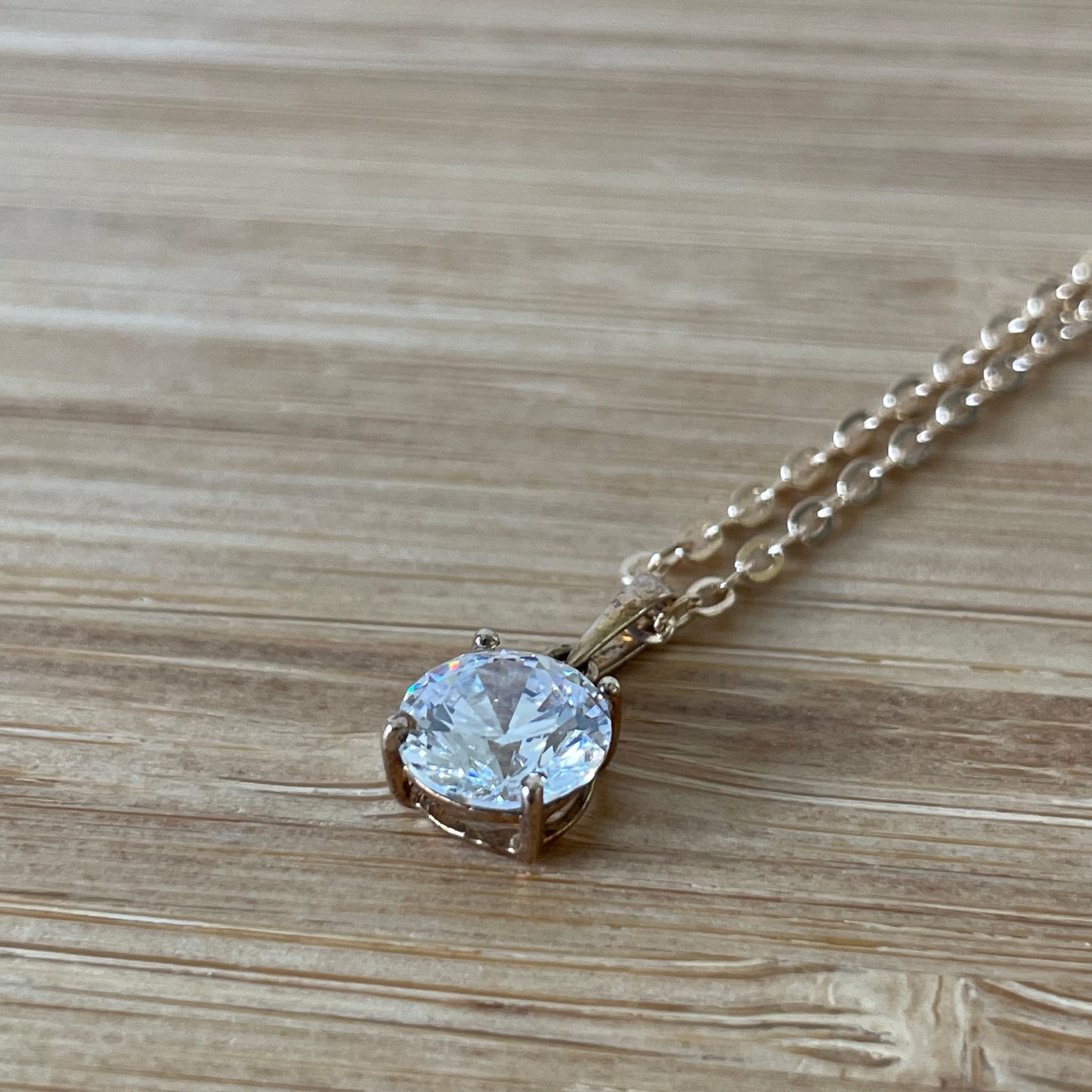 Necklace Vintage Round Cubic Zirconia Gold Tone Pendant with Chain