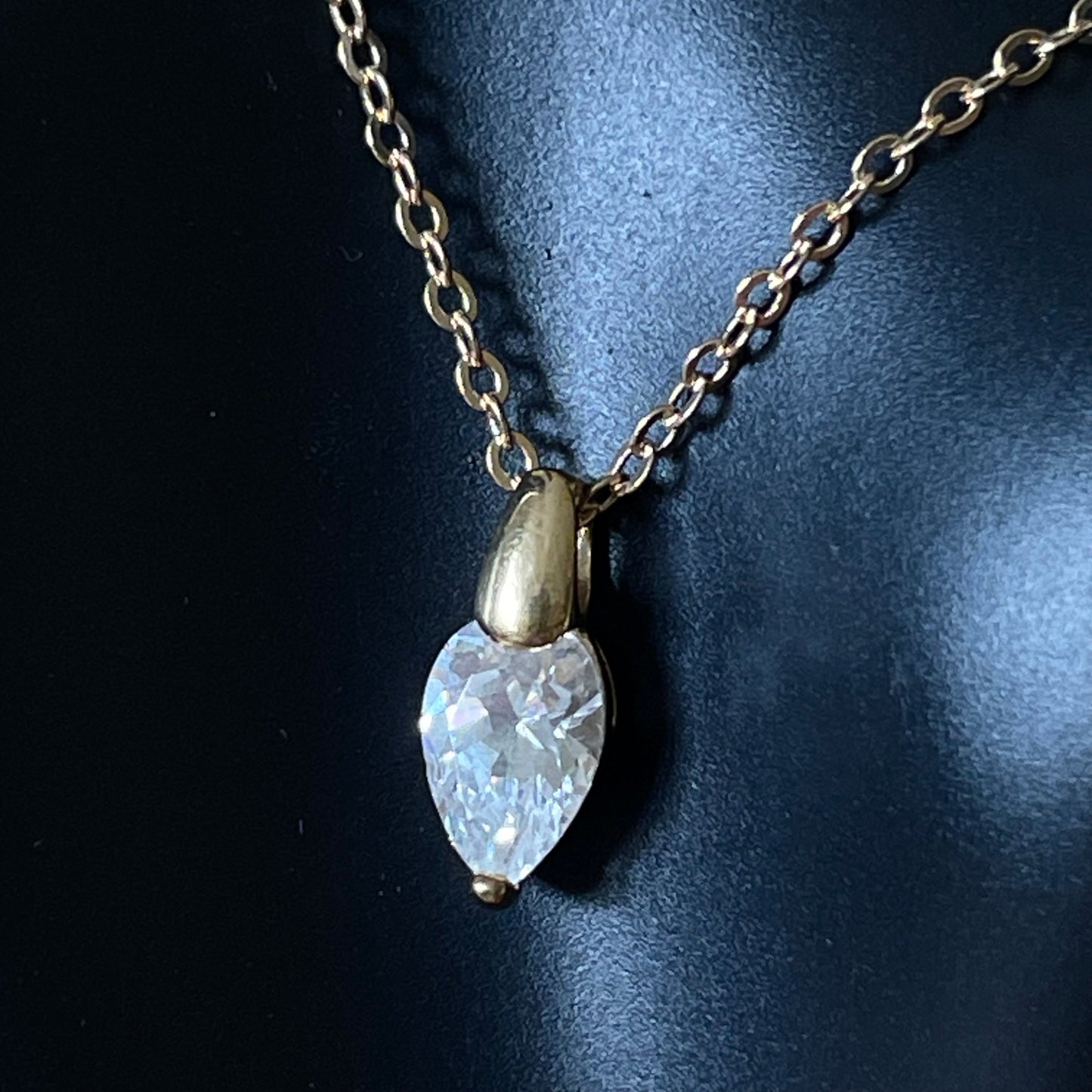 Necklace Vintage Teardrop Cubic Zirconia Gold Tone Pendant