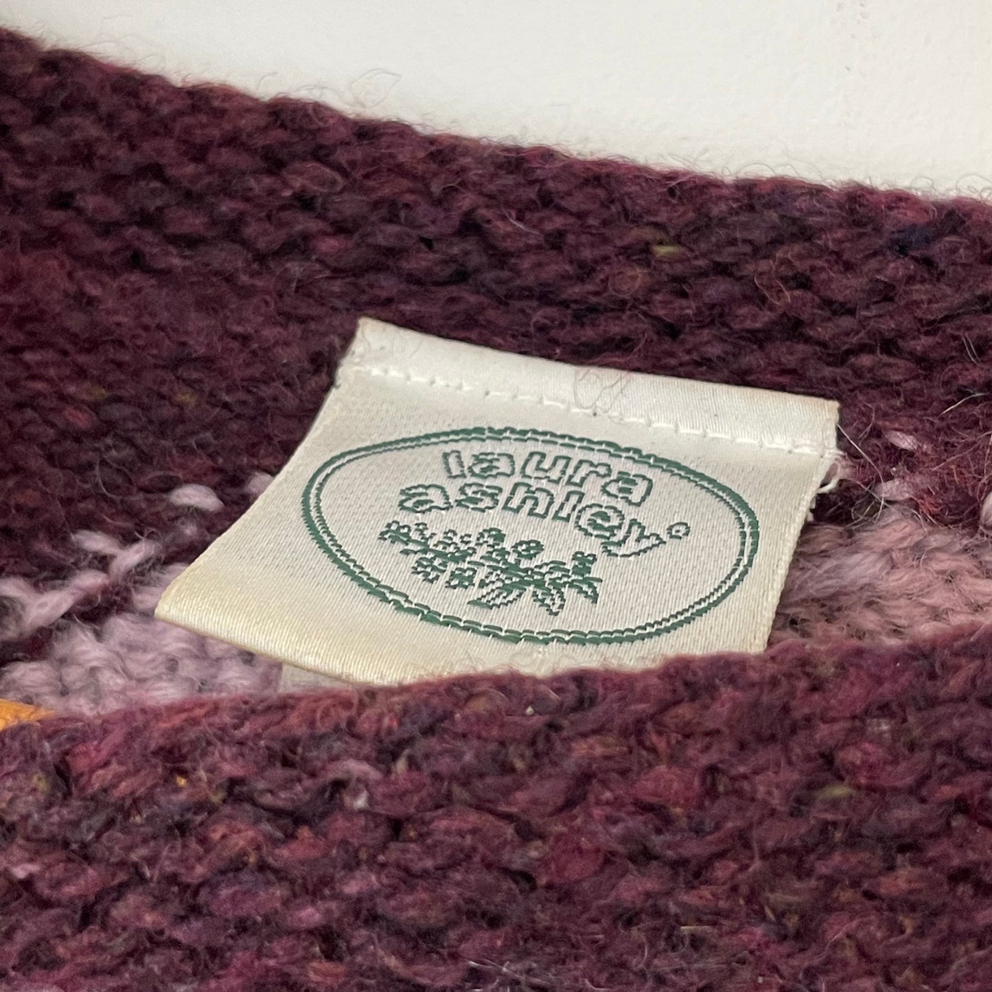 Vintage Laura Ashley Purple Floral Statement 100% Wool Jumper
