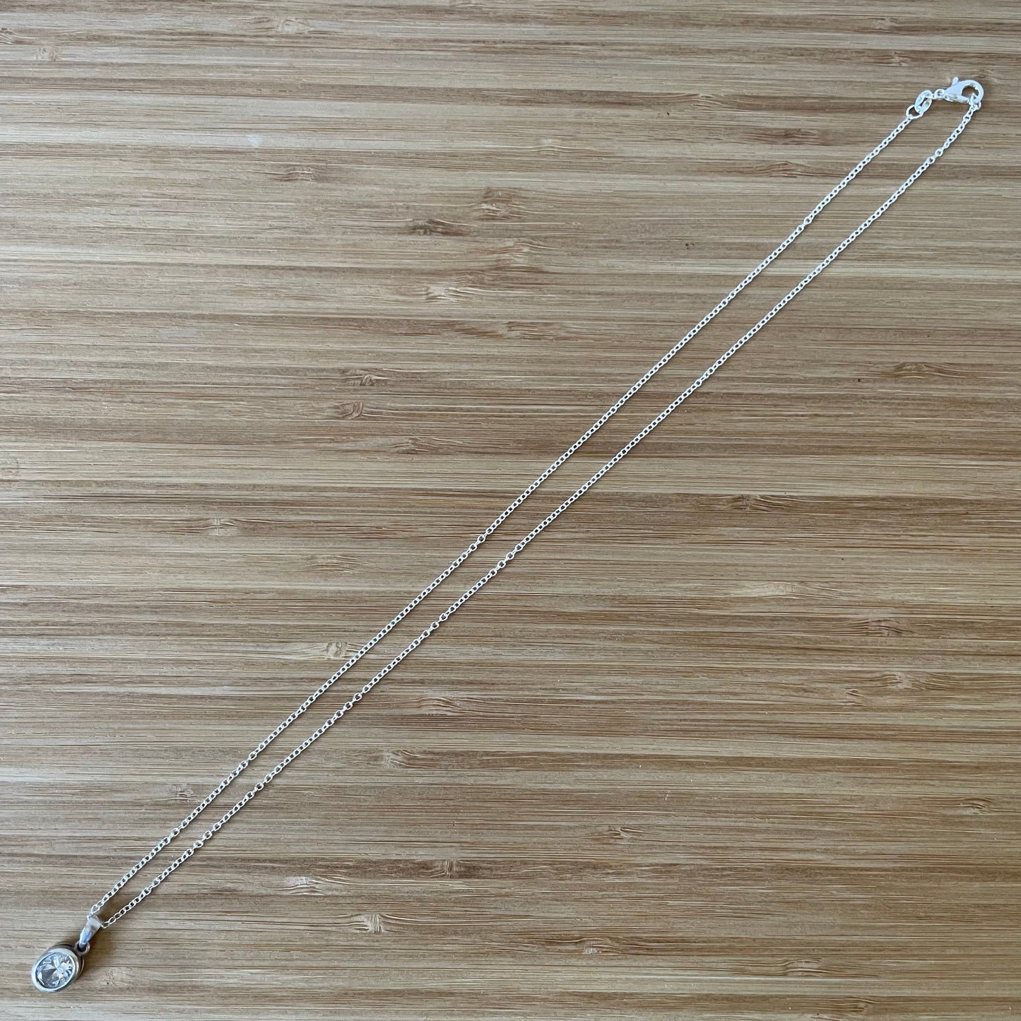 Necklace Vintage Sterling Silver Cubic Zirconia Oval Pendant 925