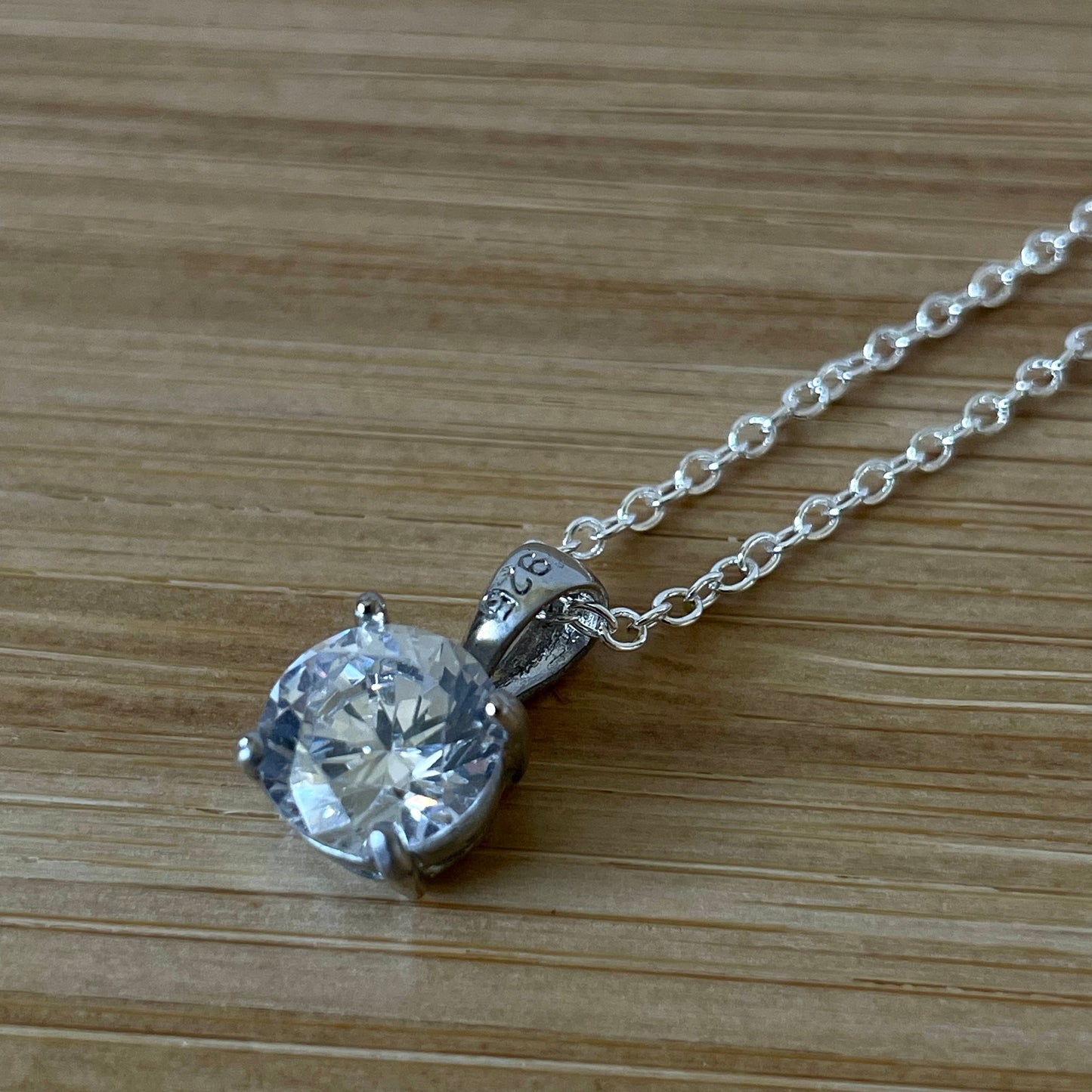 Vintage Round Sterling Silver 925 Cubic Zirconia Drop Pendant Necklace