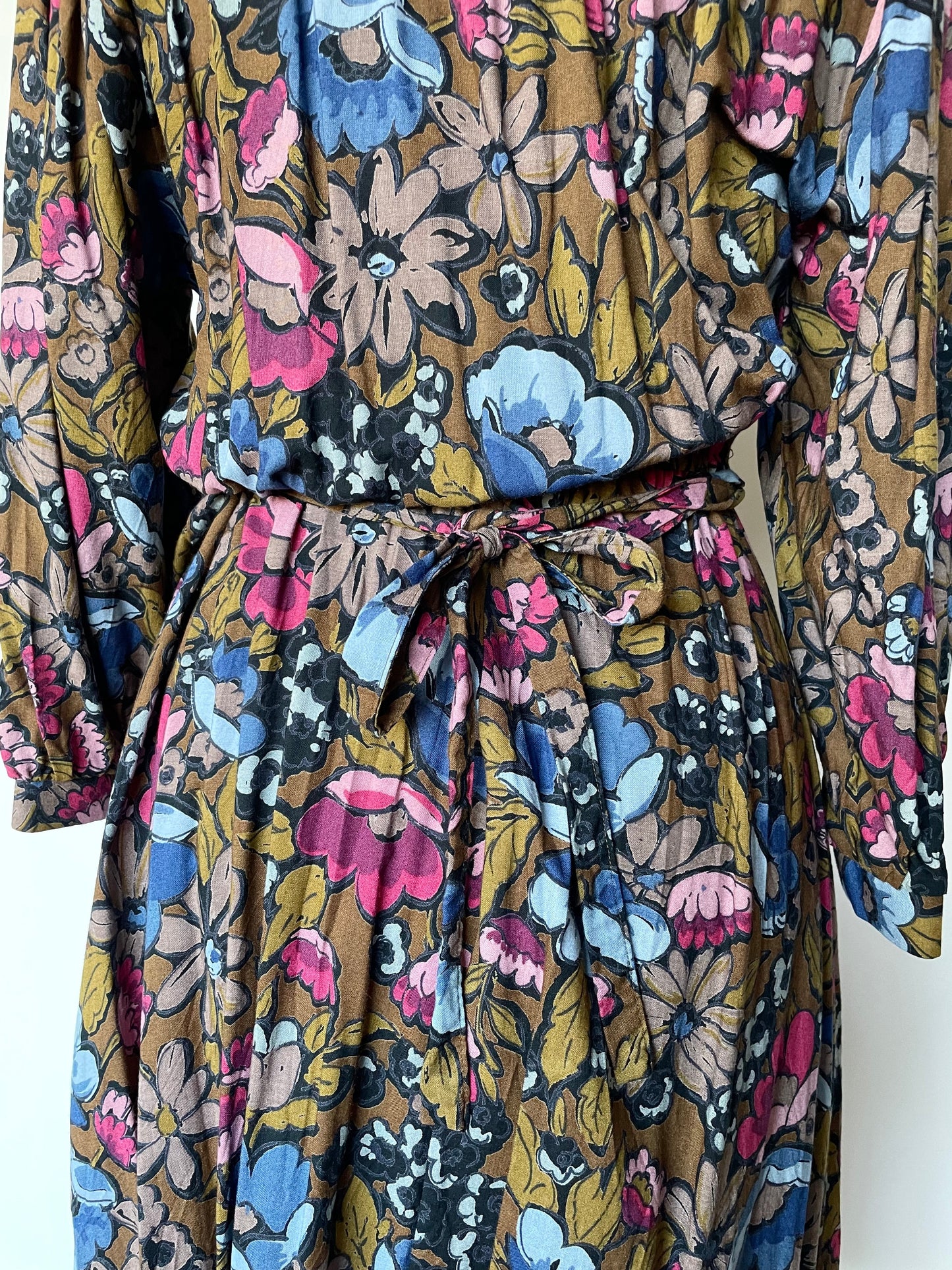 Vintage St Michael Tall Blue and Pink Floral Patterned Long Sleeve Shirt Dress