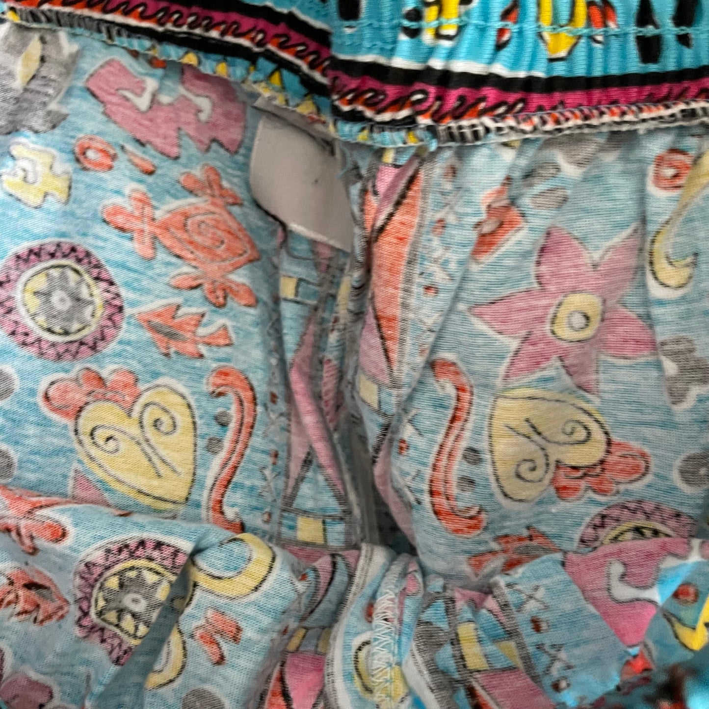 90s Blue Multicoloured Heart Pattern Straight Leg Trousers