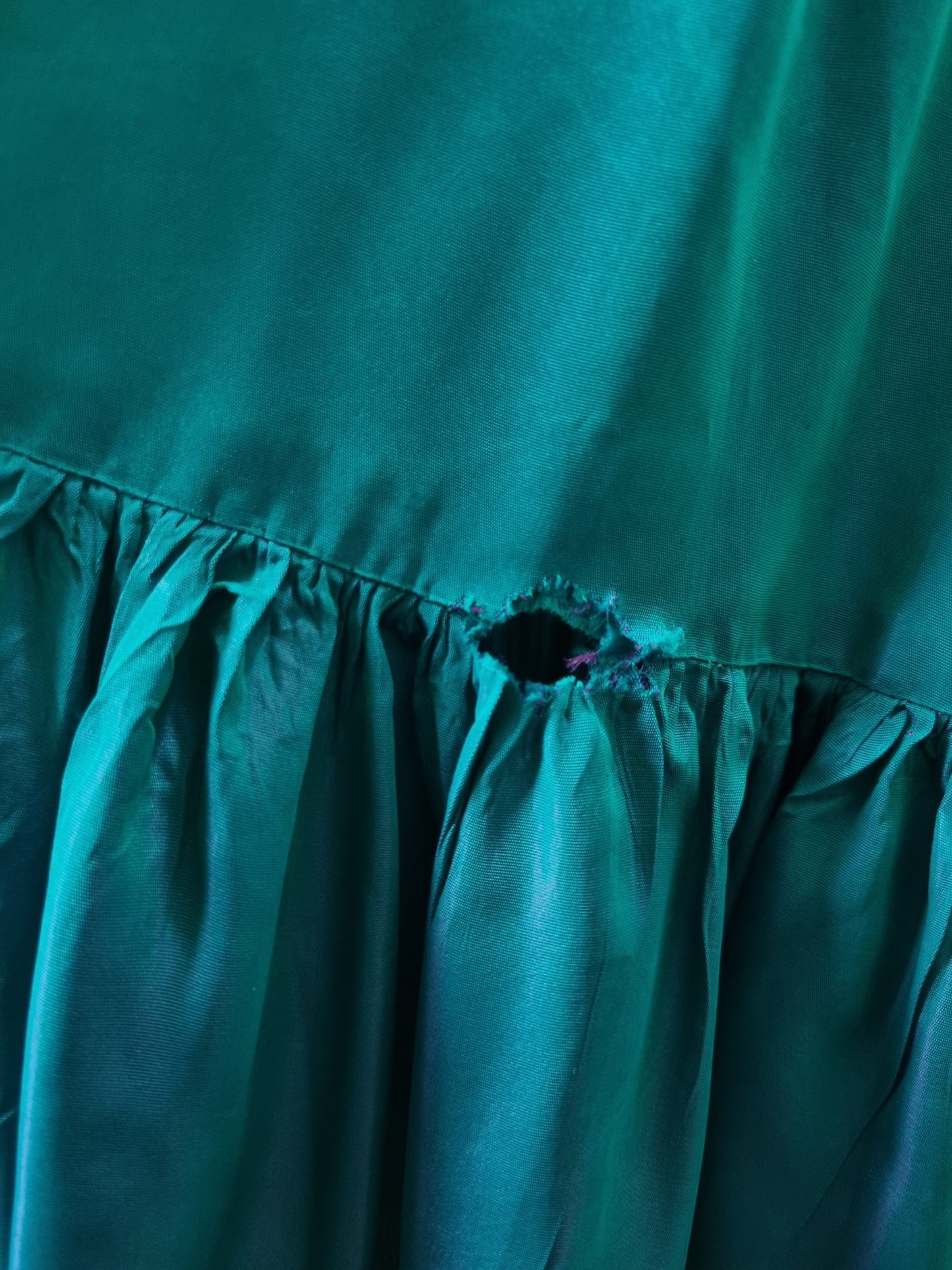 Handmade Vintage Green Ruffle Statement Evening Dress UK 14