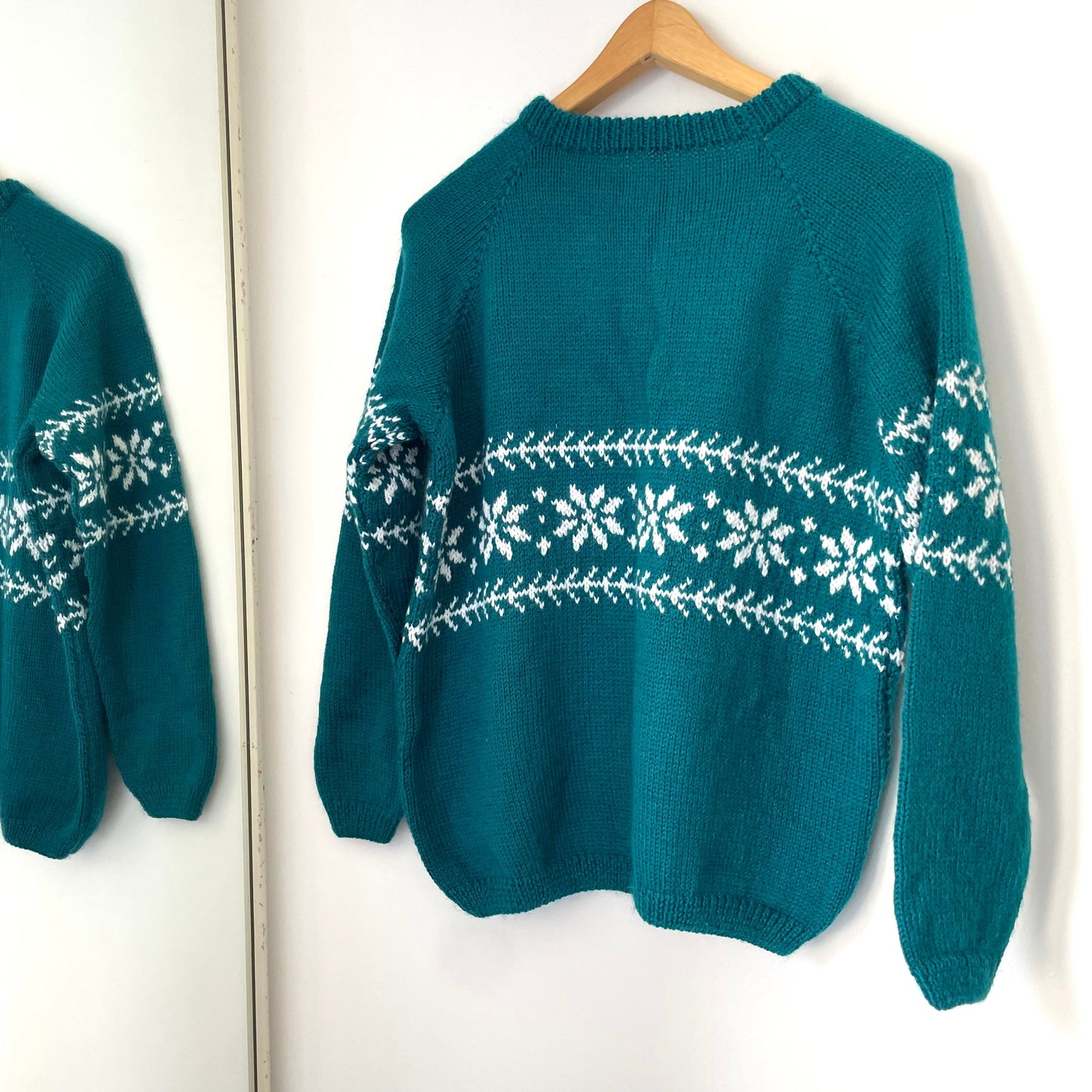 Vintage Handmade Blue and White Knitted Farisle Snowflake Jumper