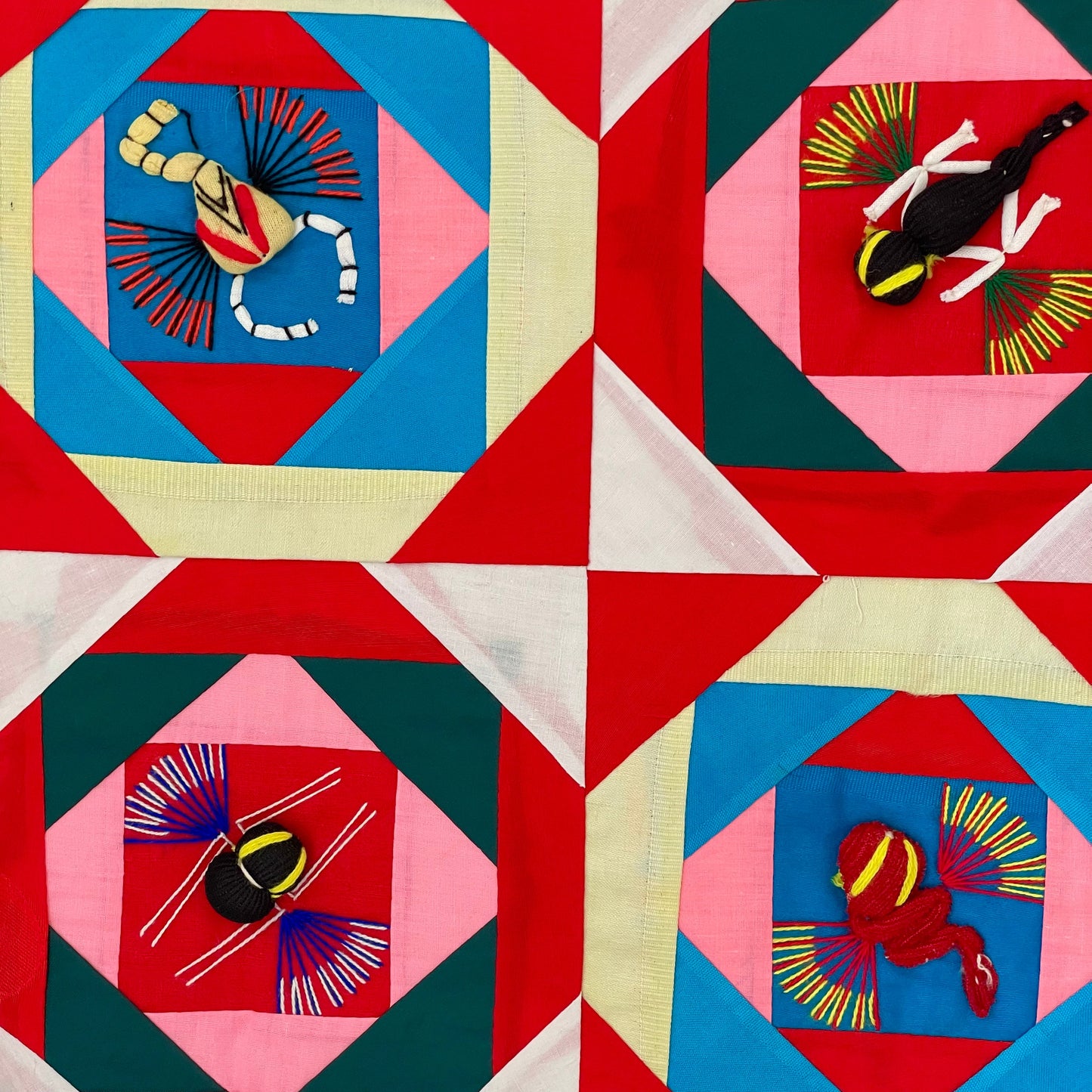 Vintage Bag. Blue Handmade Animal Patchwork and Embroidered Folk Boho Frog and Cat Handmade