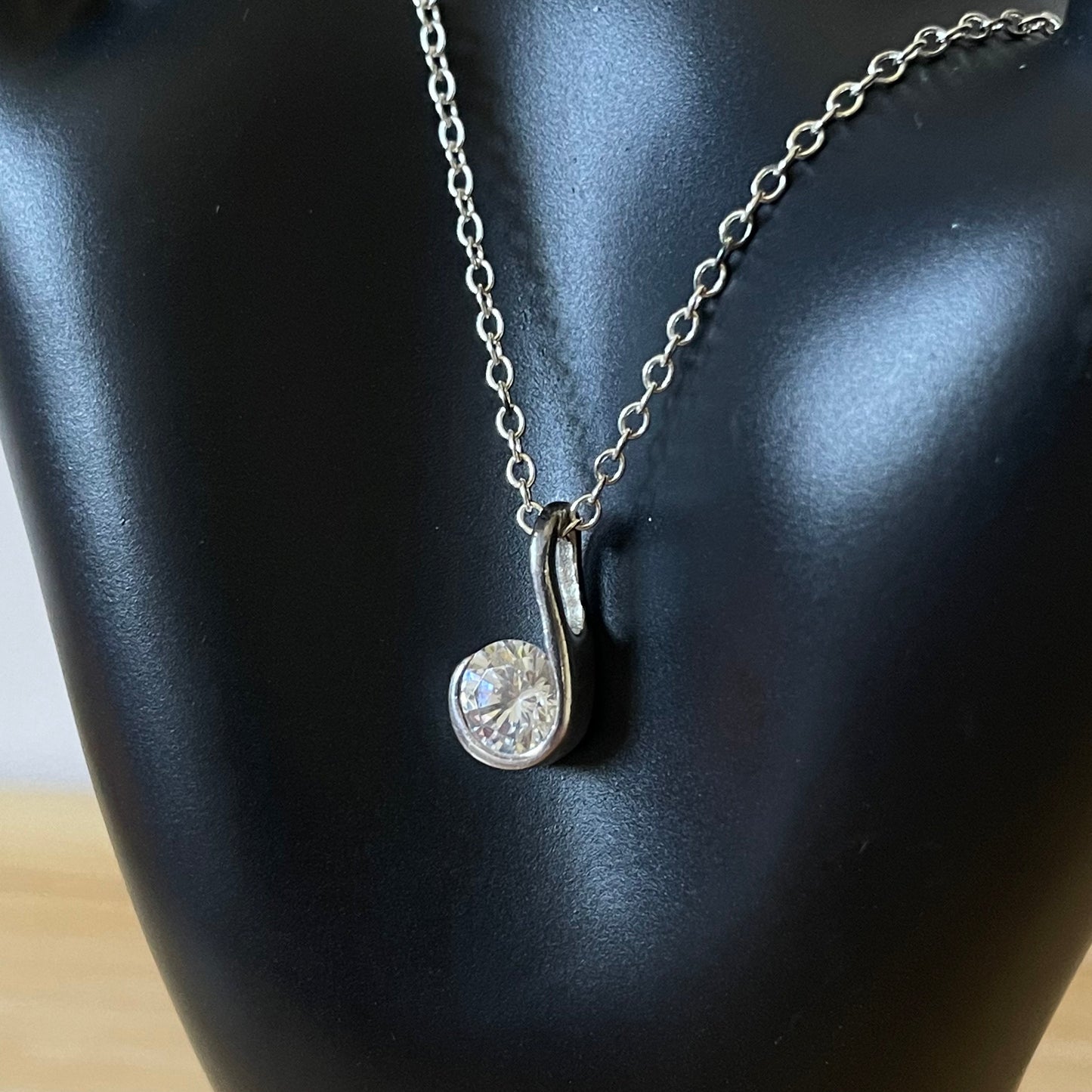 Necklace Vintage Asymmetric Cubic Zirconia Sterling Silver 925 Drop