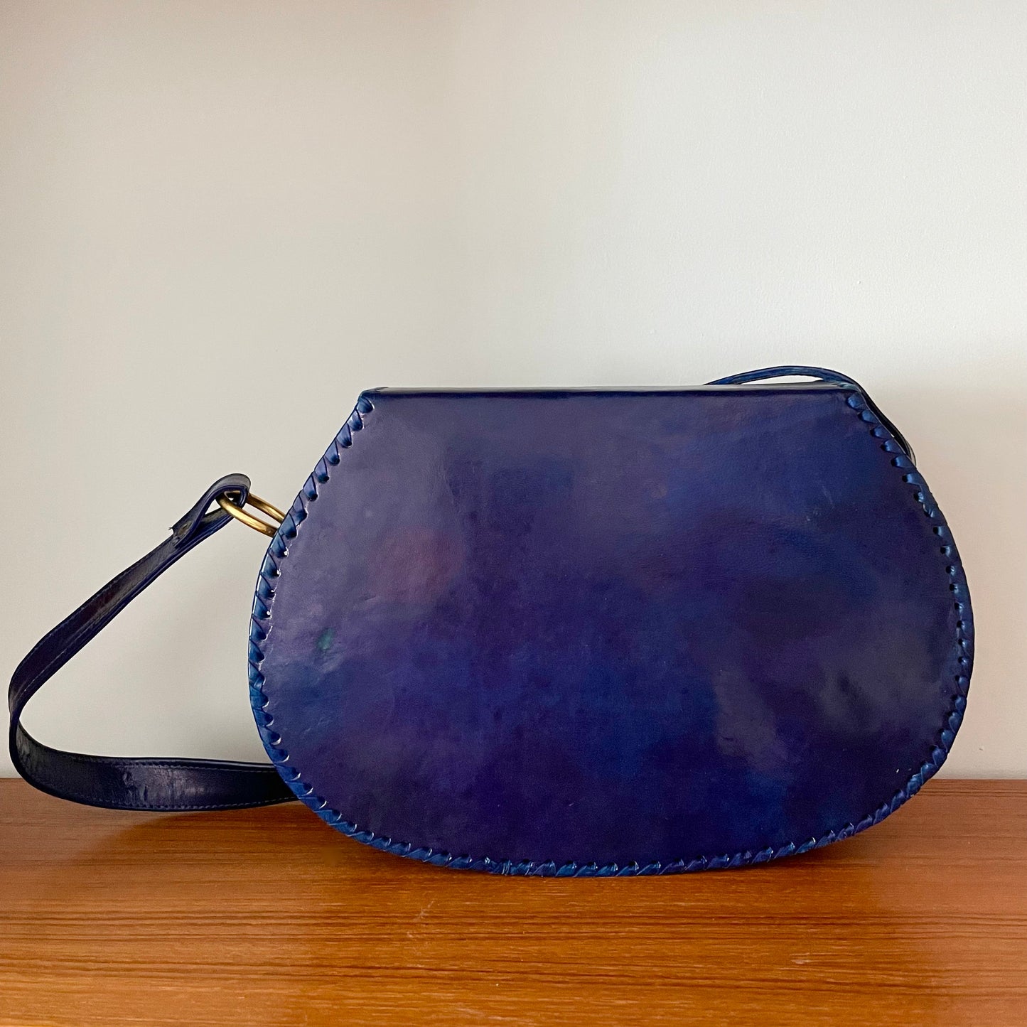 Vintage Bag Blue Electric Sheep Skin Saddle Shoulder Made in India