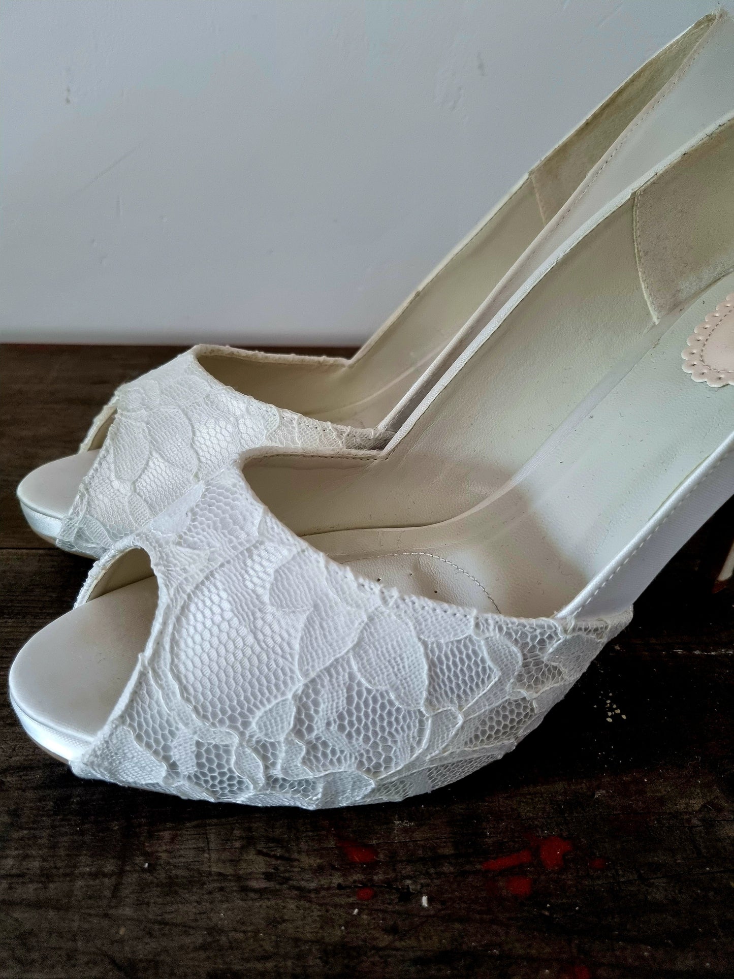 White Lace Understated Peep Toe Heeled Shoes for Weddings