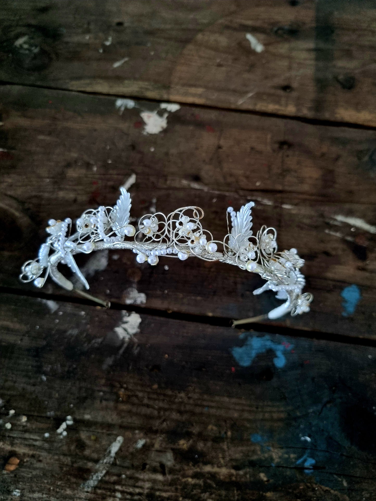 Vintage Dainty Wire Beaded Headband Tiara for Weddings
