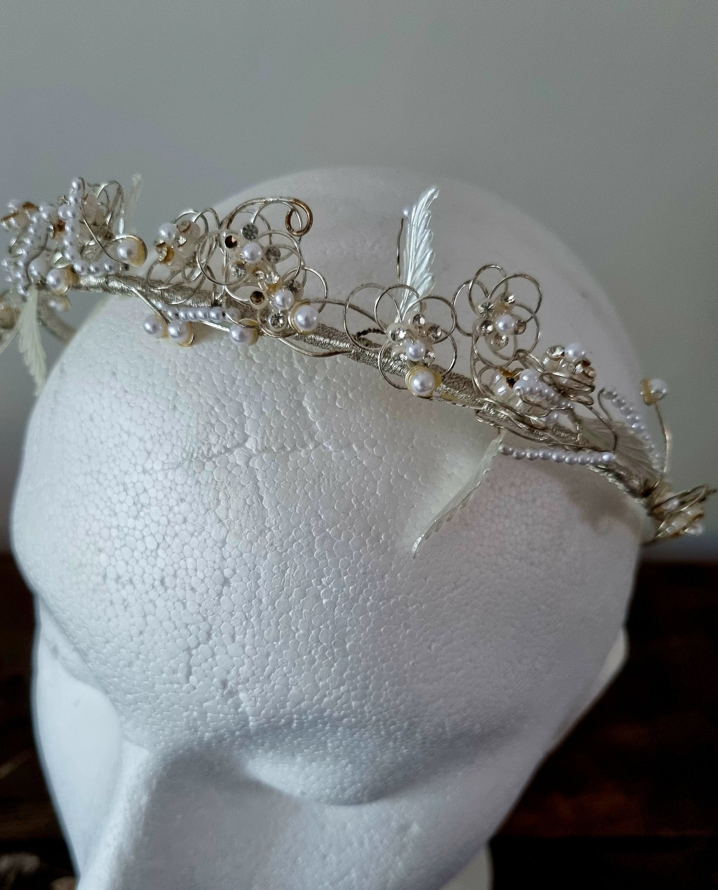 Vintage Dainty Wire Beaded Headband Tiara for Weddings