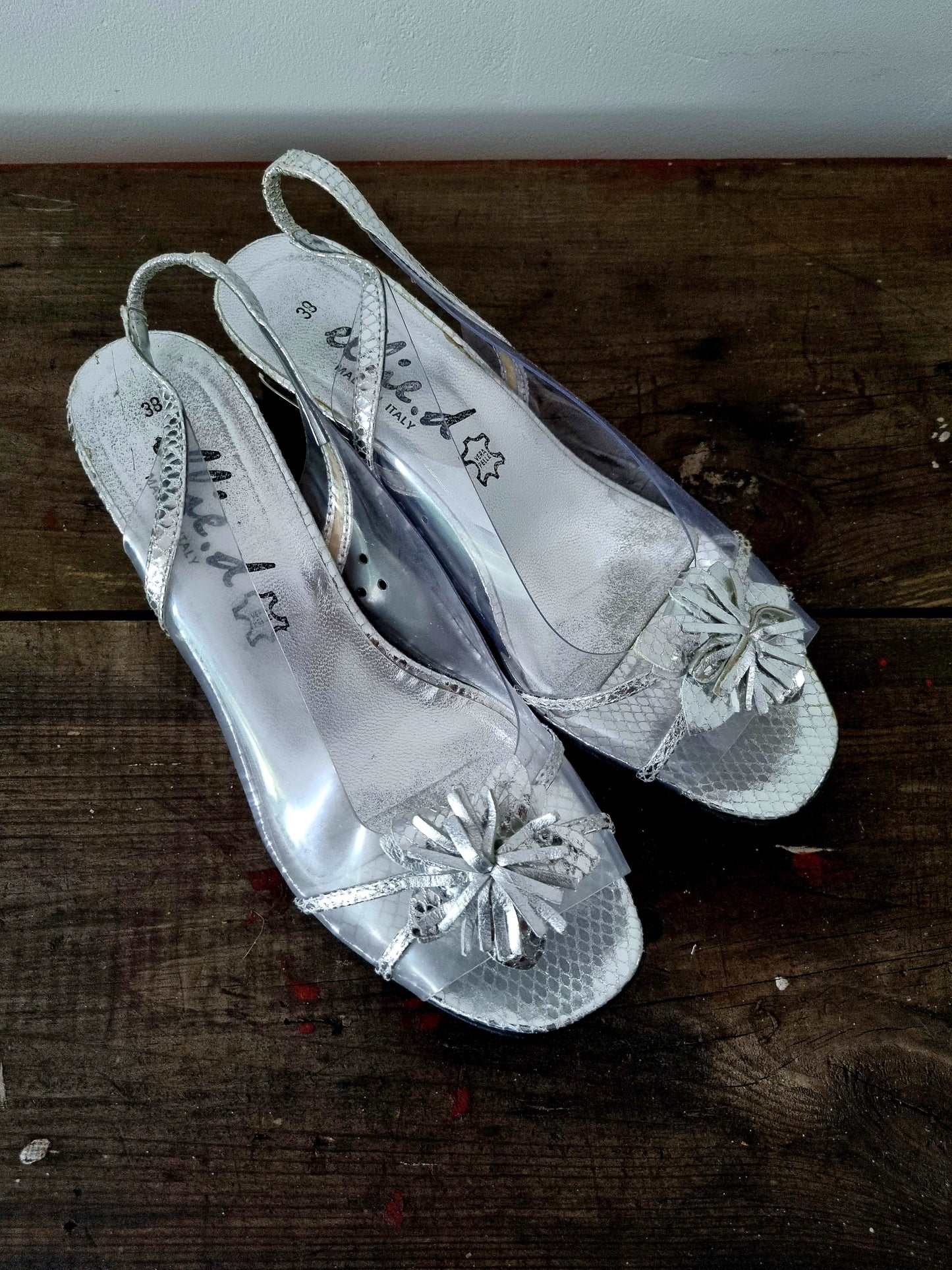 Ellie.D Italian Clear Silver Wedge Heel Shoes for Weddings