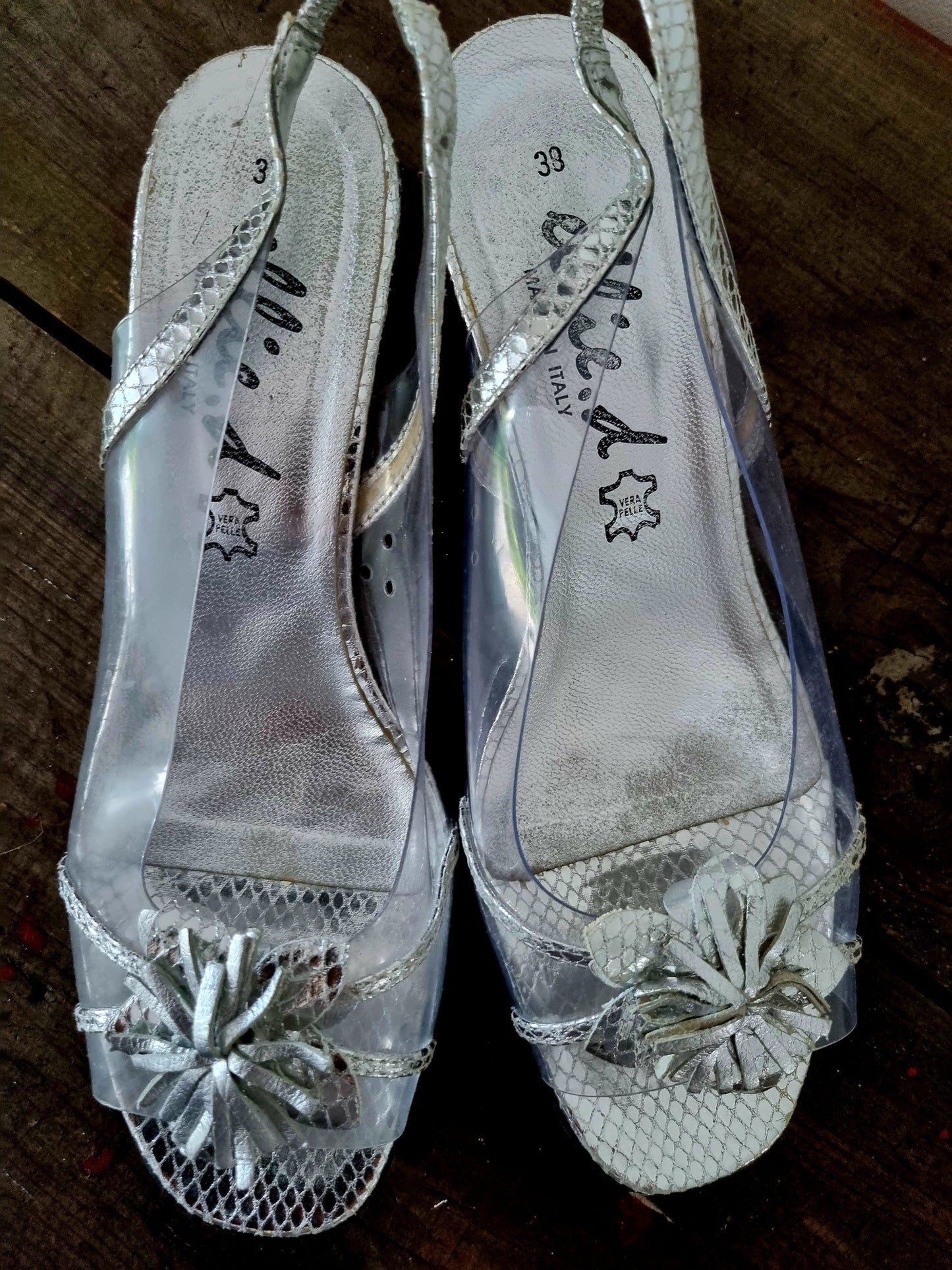 Ellie.D Italian Clear Silver Wedge Heel Shoes for Weddings