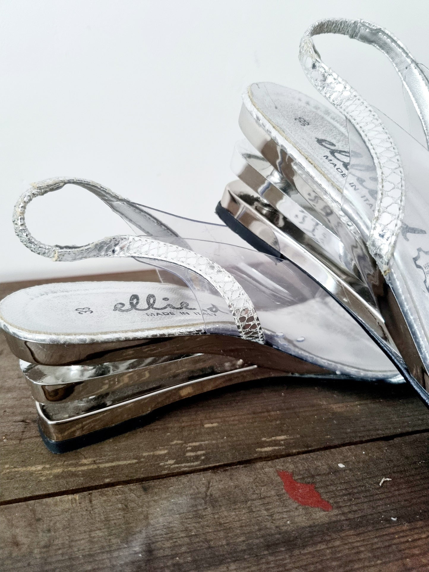 Ellie.D Italian Clear Silver Wedge Heel Shoes for Weddings
