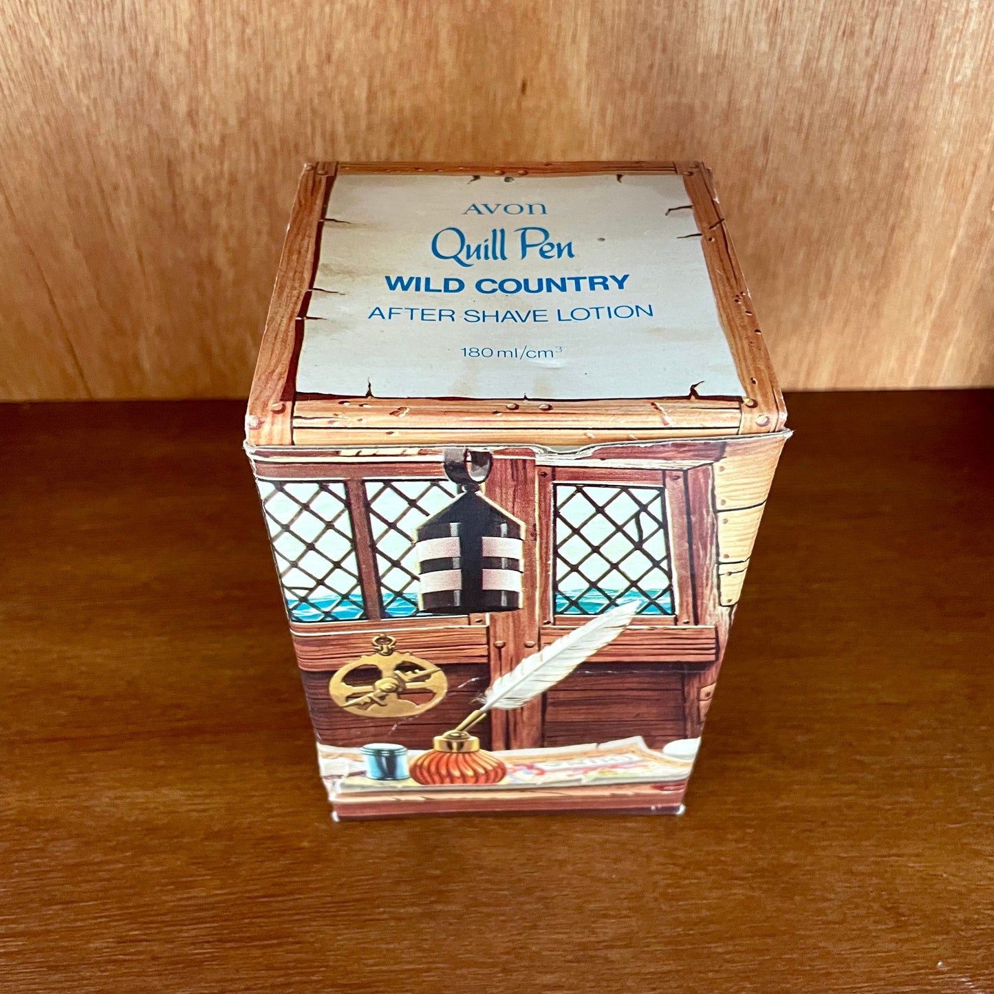Vintage Avon Men's Quill Pen Wild Country 70s Novelty Aftershave Lotion in Original Box and Packaging. 100% Full.