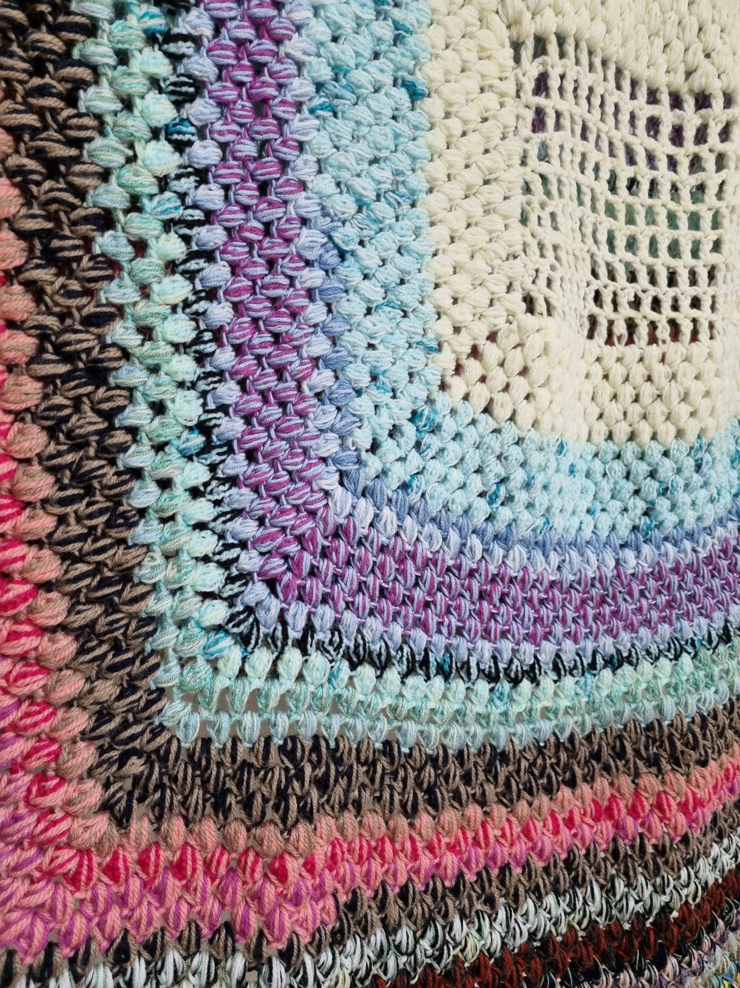 Vintage Crochet Blanket Handmade Multicolour Rainbow Sofa Throw