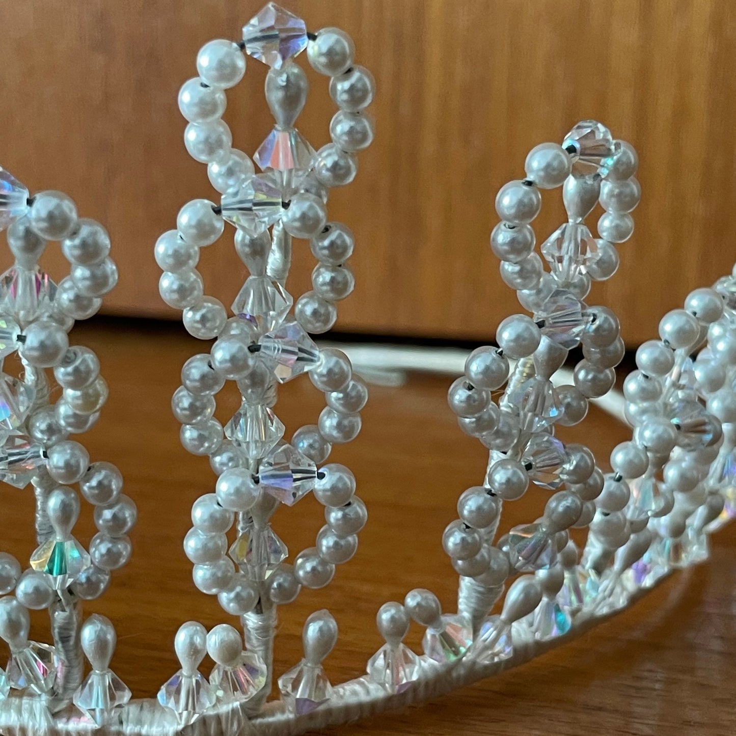 Vintage Pearlised and Beaded White Wedding Wire Tiara