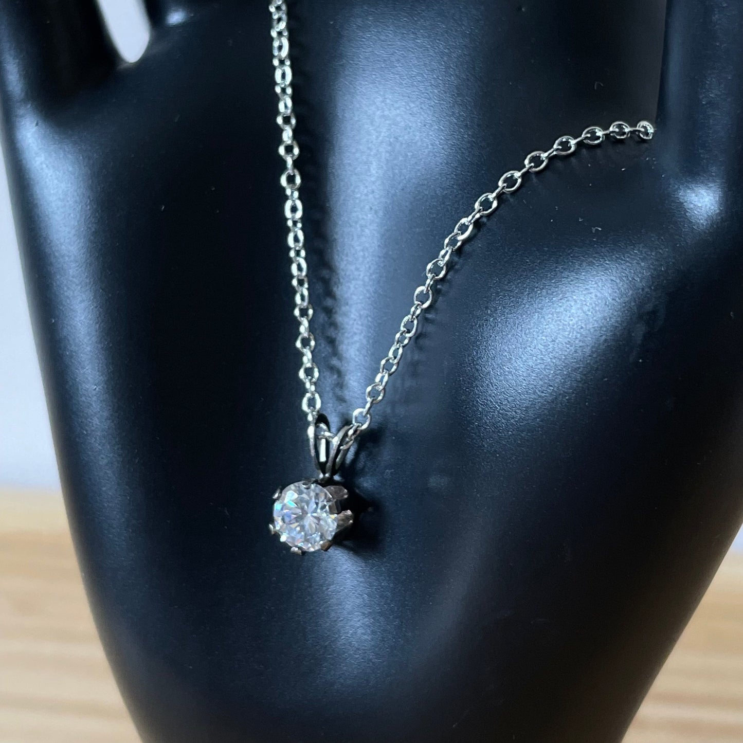Necklace Vintage Cubic Zirconia Sterling Silver Round Drop Pendant