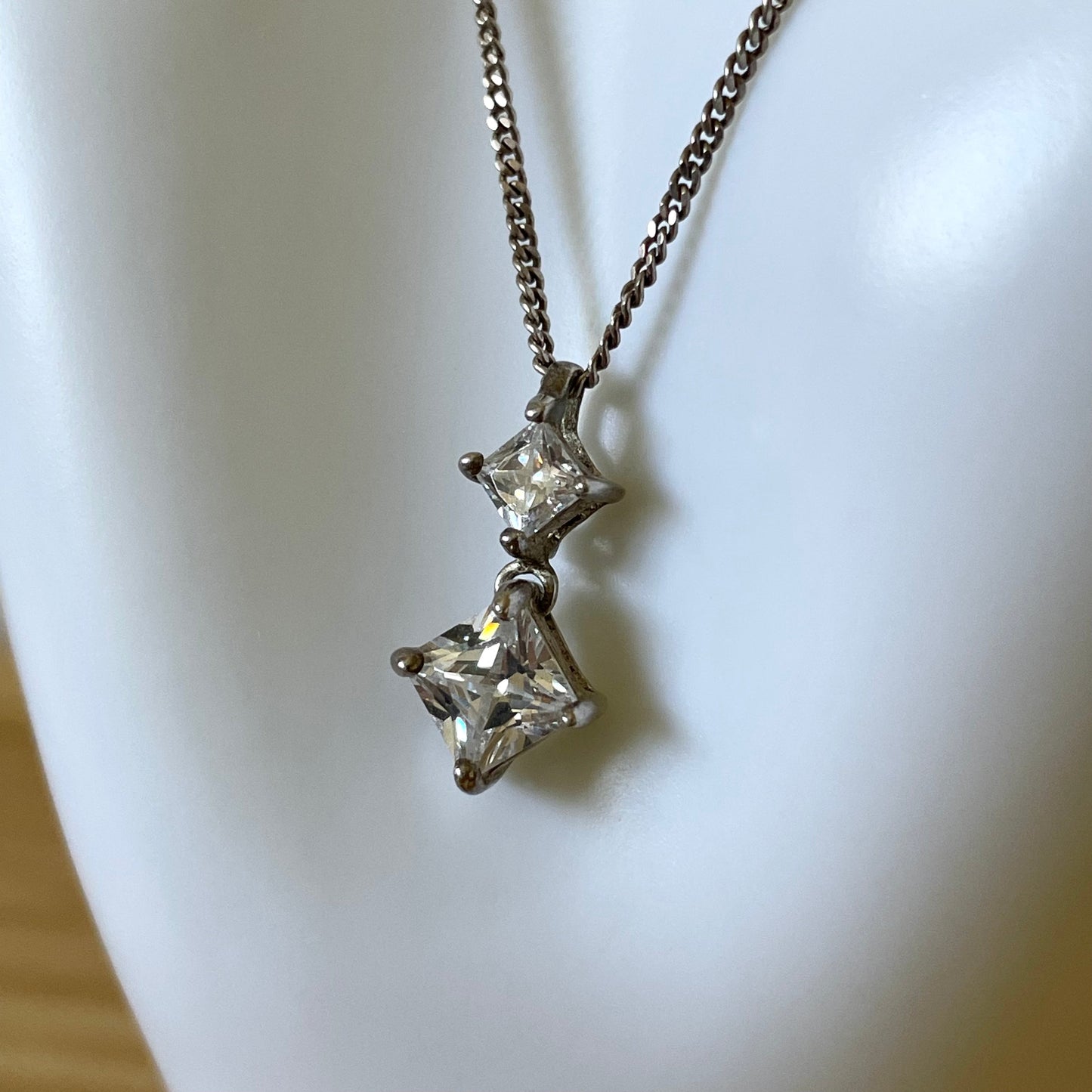 Necklace Vintage Double Drop Sterling Silver Pendant 925