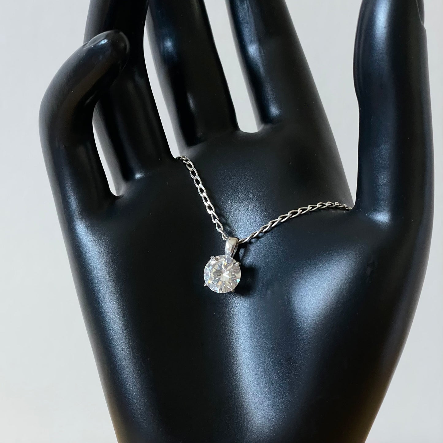 Vintage Necklace Round Cubic Zirconia Silver Tone Pendant Necklace 925