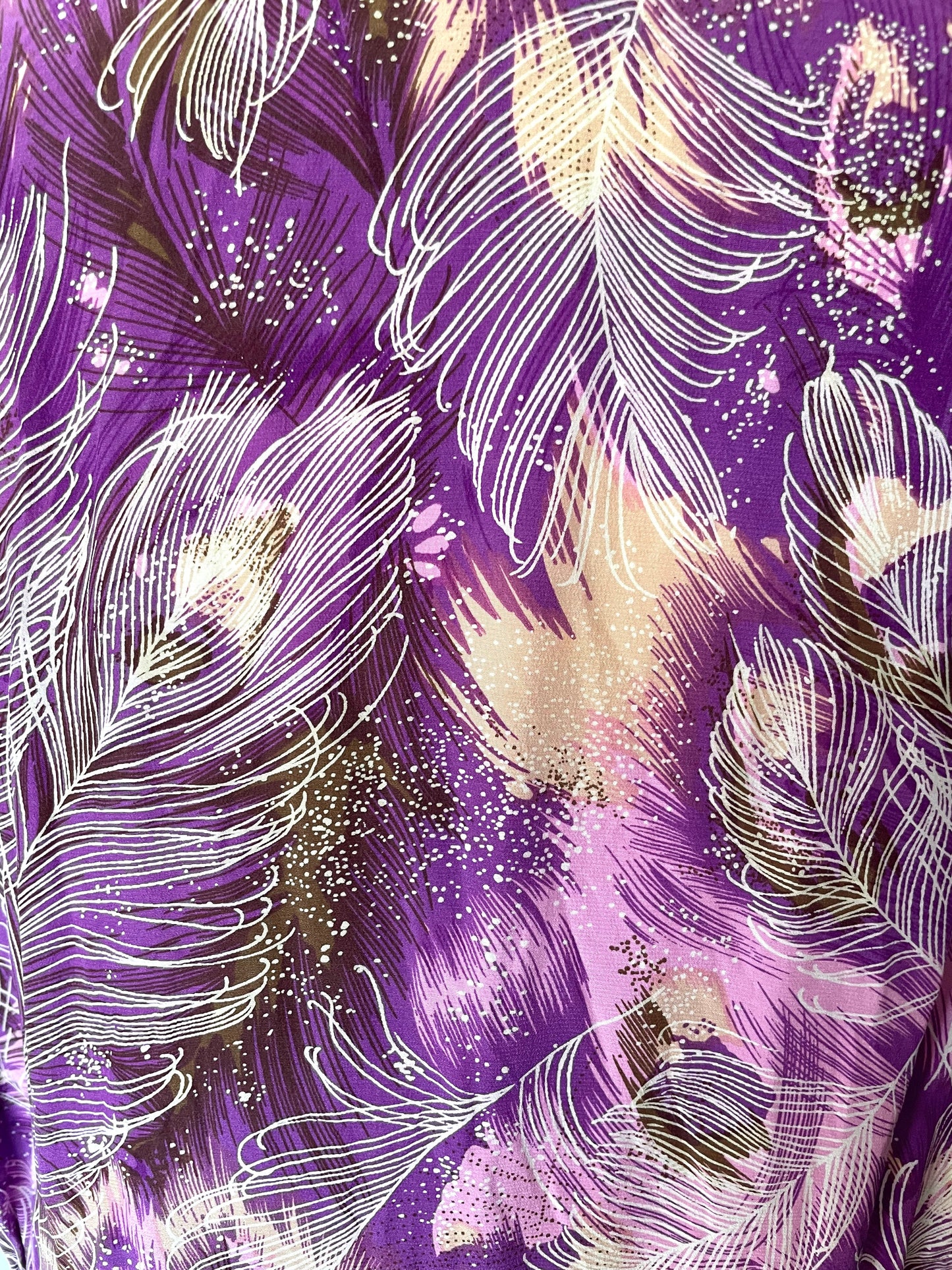 Vintage Purple Feather Patterned Handmade Midi Dress