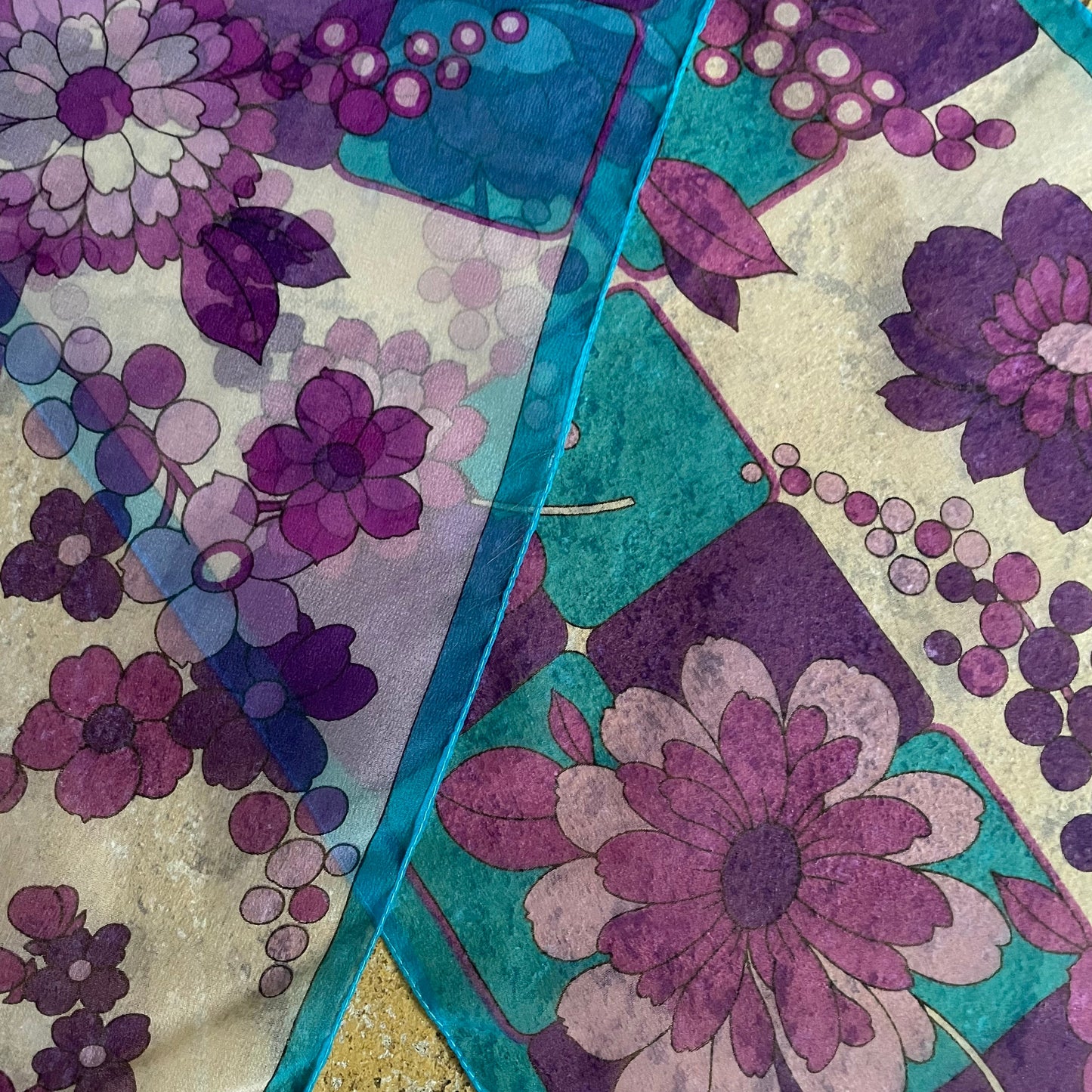 1960s Floral Vintage Scarf The Flower Power One Unique Design