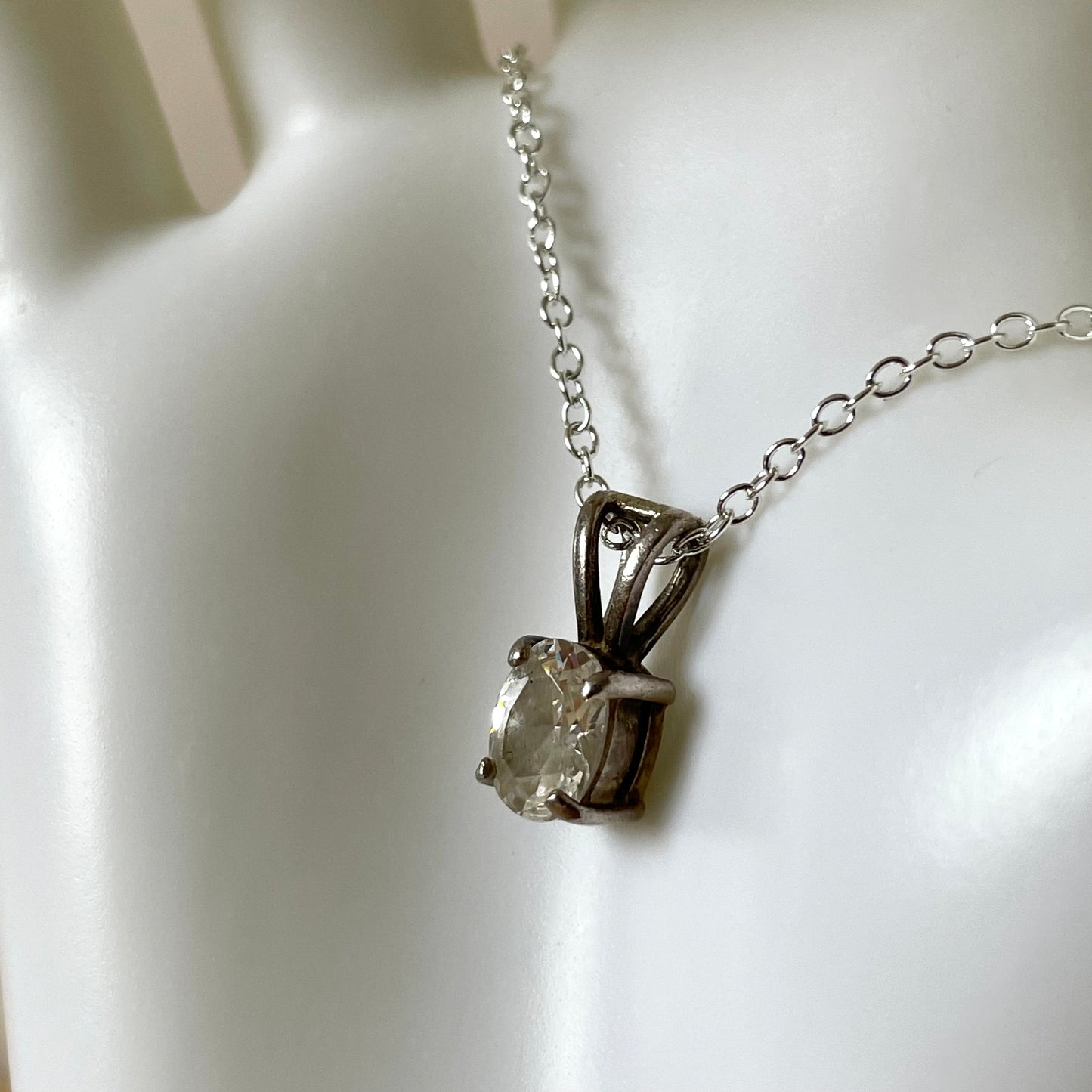 Necklace Sterling Silver 925 Oval Cubic Zirconia Drop Pendant