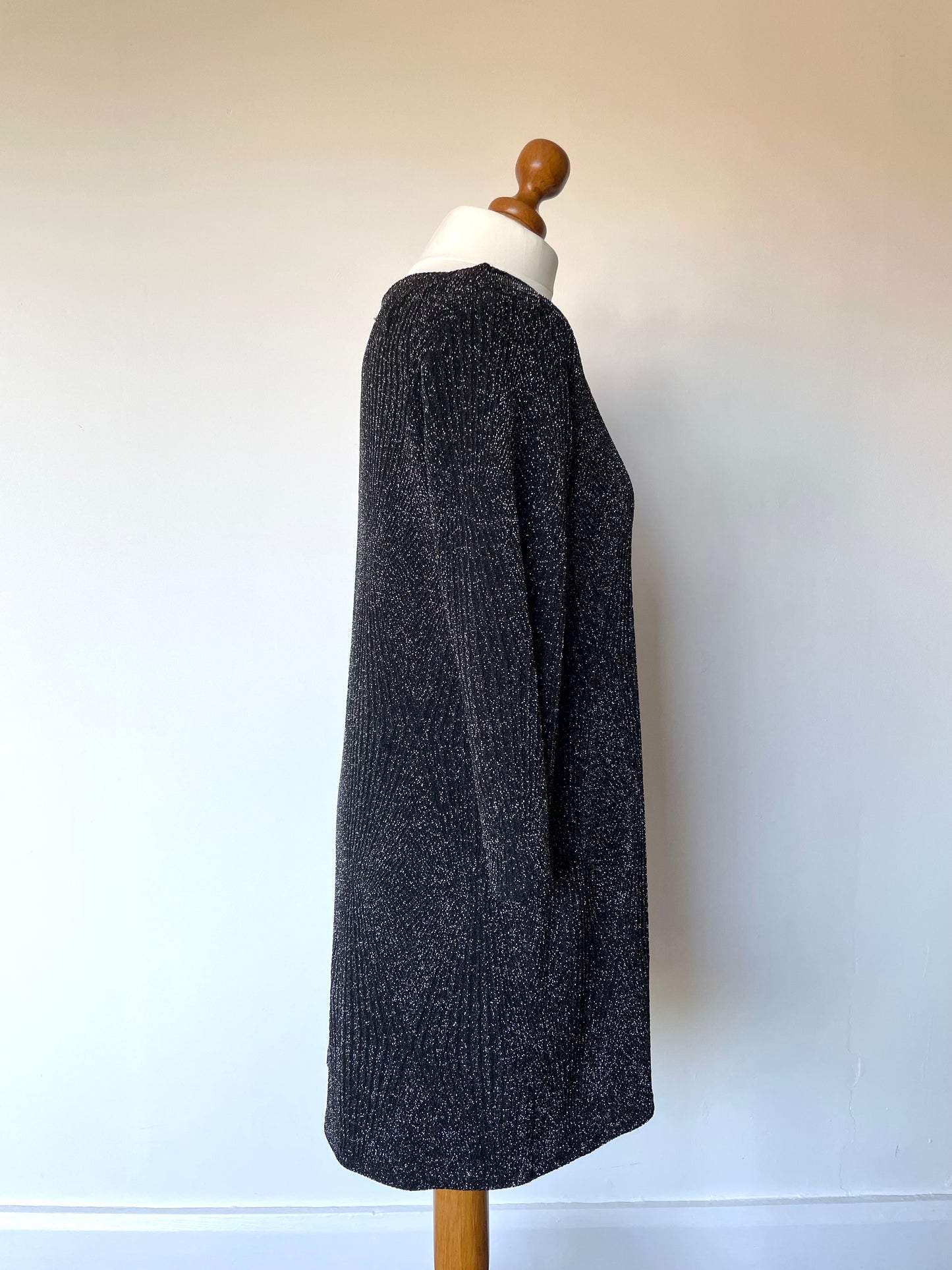 Vintage Black and Silver Sparkly Knitted Long Sleeve Dress