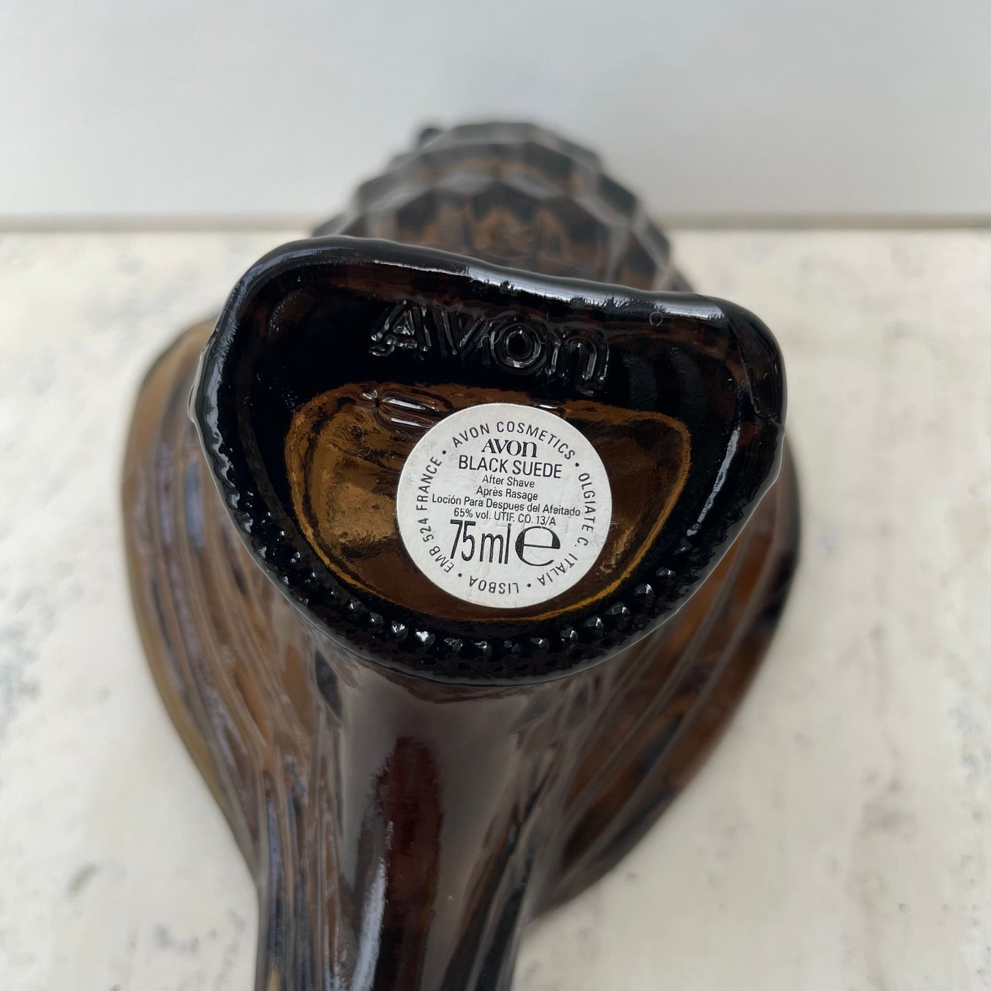 Vintage Avon Falcon Bird Black Suede After Shave Decanter 75ml Empty
