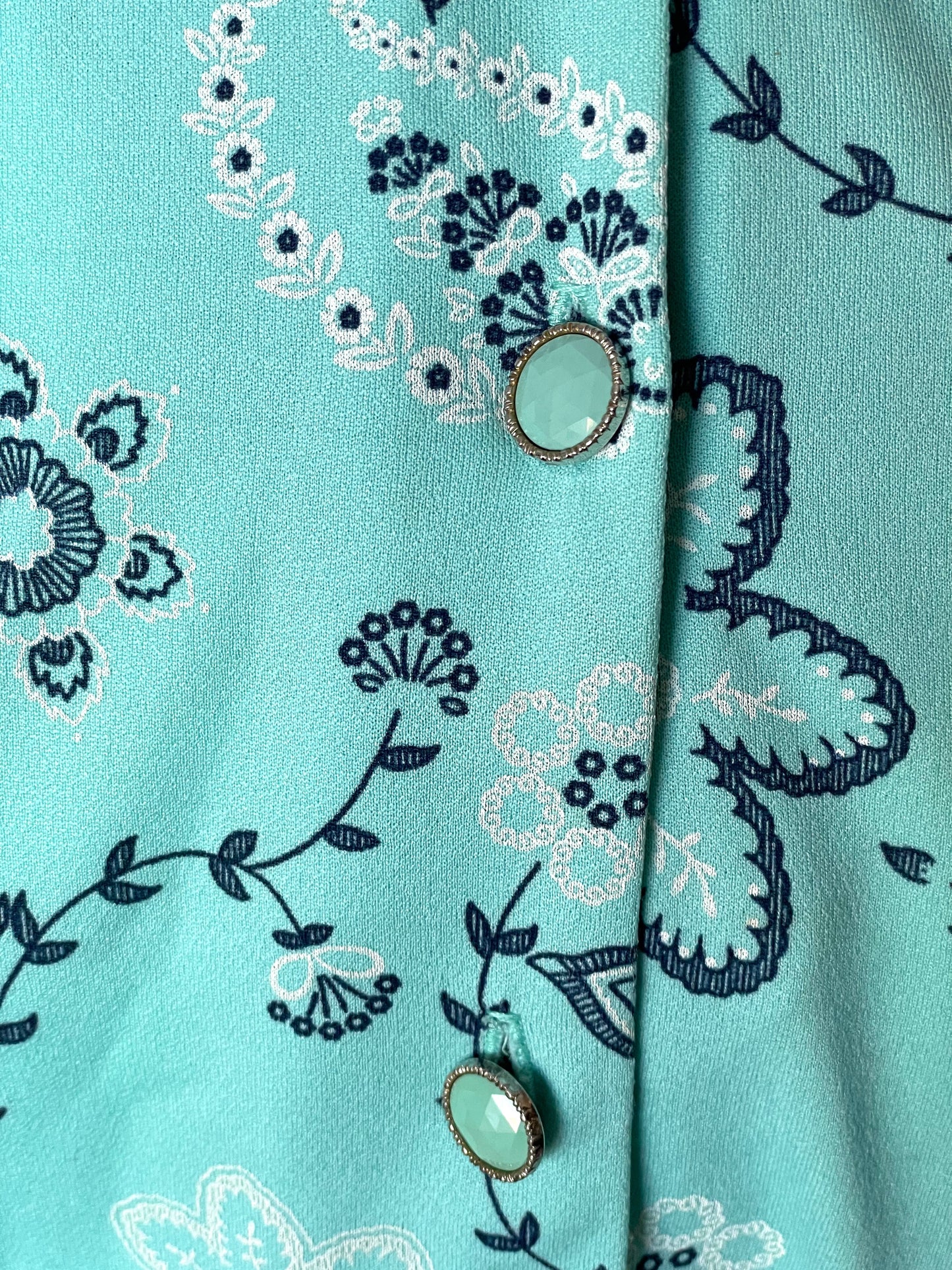 Vintage Handmade Turquoise Blue Paisley Midi Shirt Dress