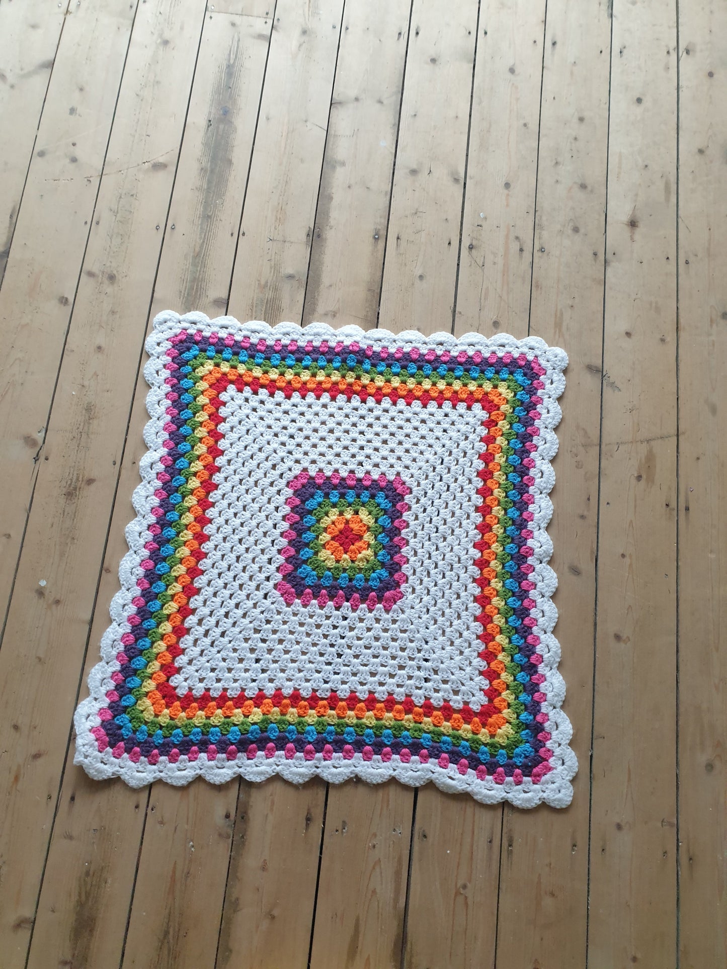 Crochet Rainbow Blanket, Handmade in England, Pinks, Great Condition