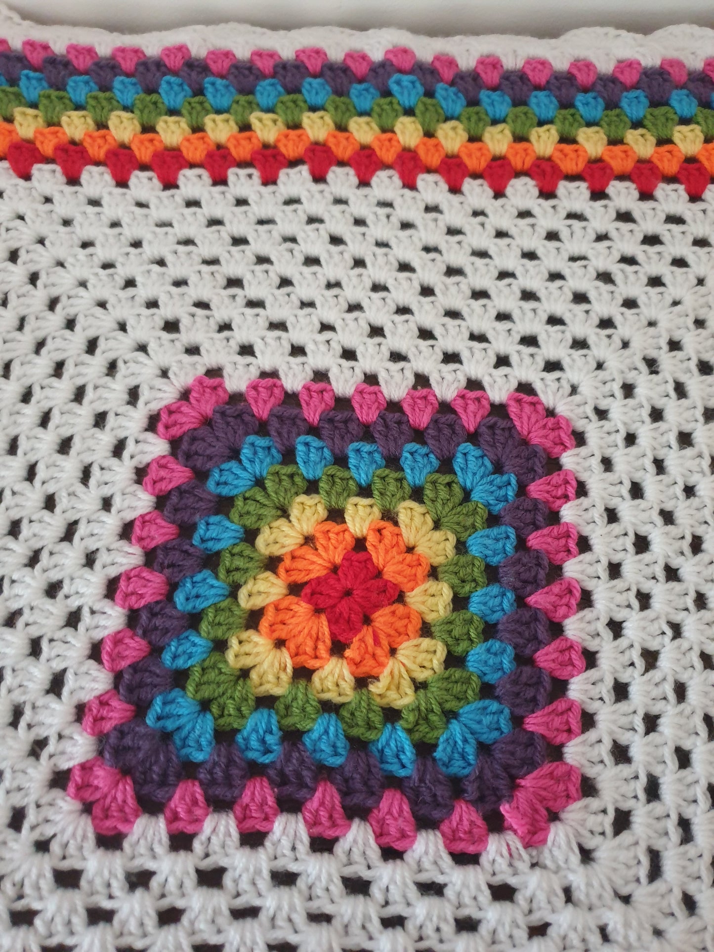 Crochet Rainbow Blanket, Handmade in England, Pinks, Great Condition
