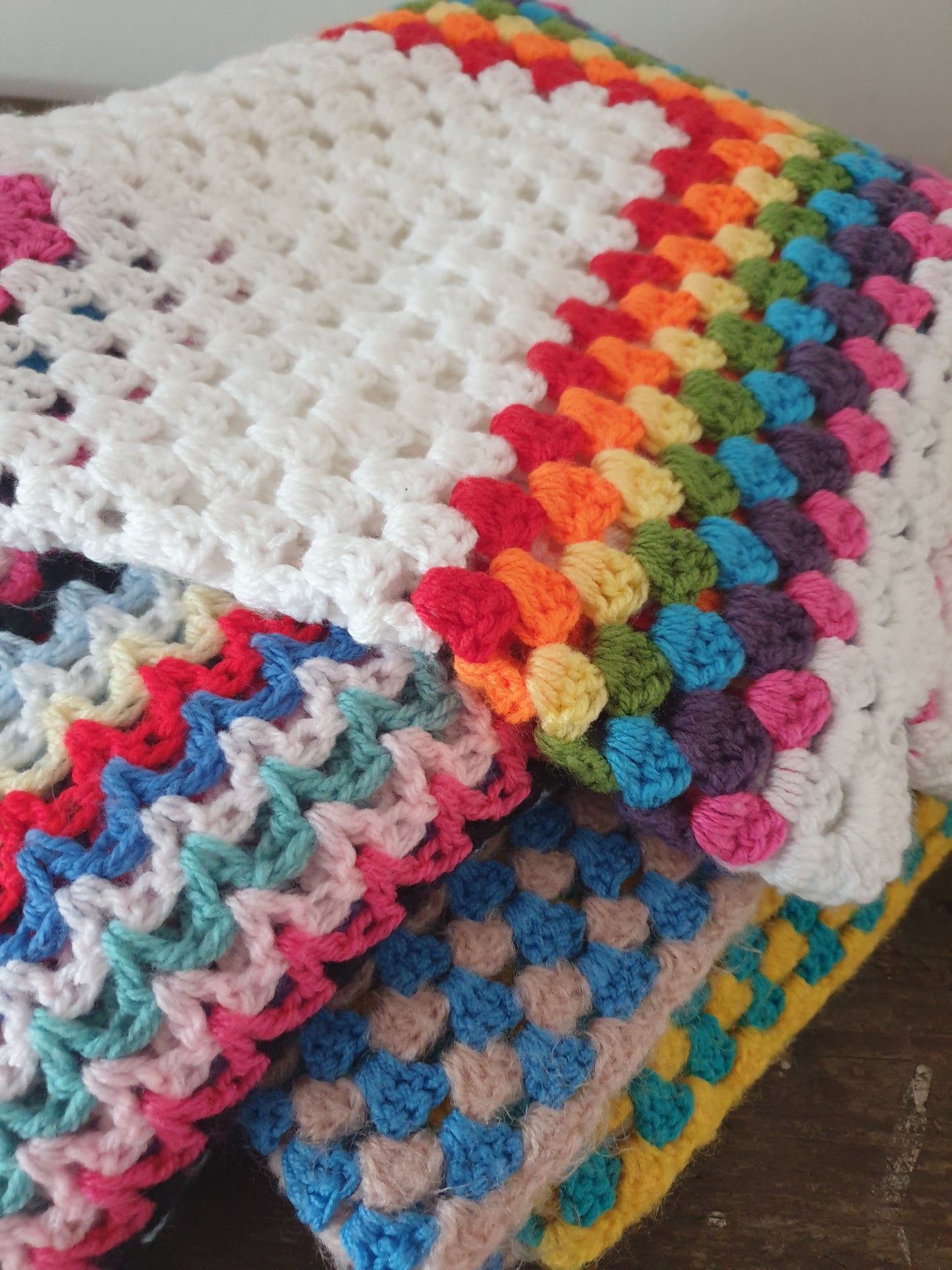 Crochet Rainbow Blanket, Handmade in England, Pinks, Great Condition