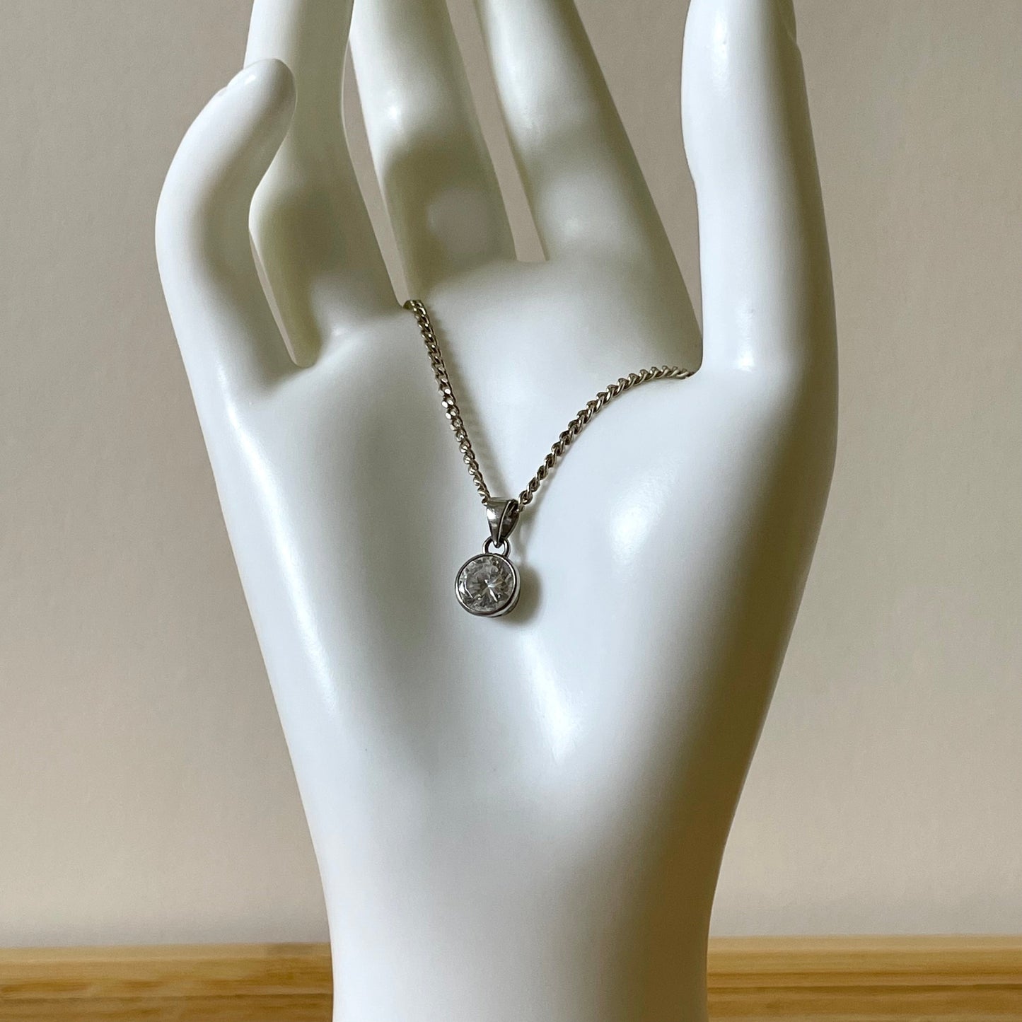 Vintage Round Cubic Zirconia Drop Pendant Necklace 925