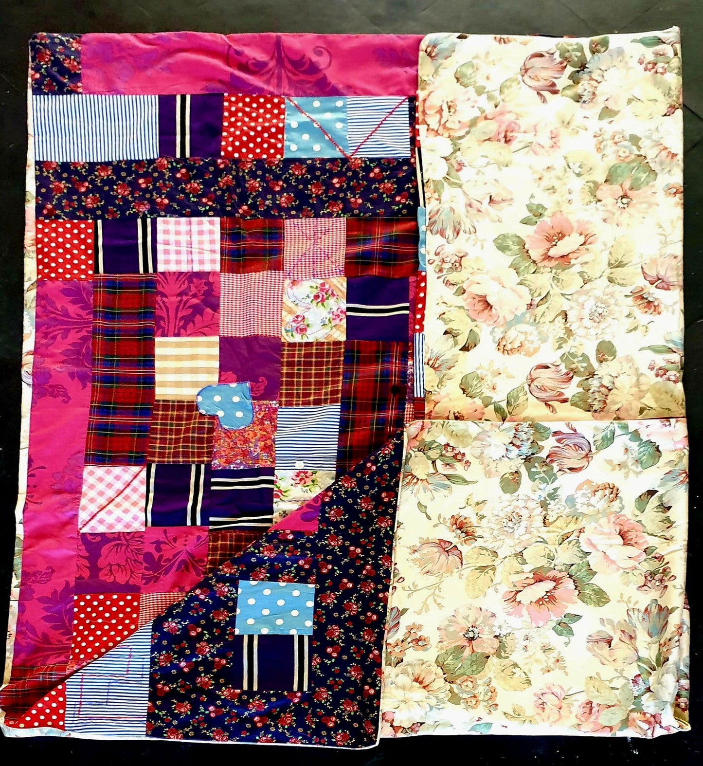 Vintage Doublesided Handmade Quilt for Cosy Home Décor