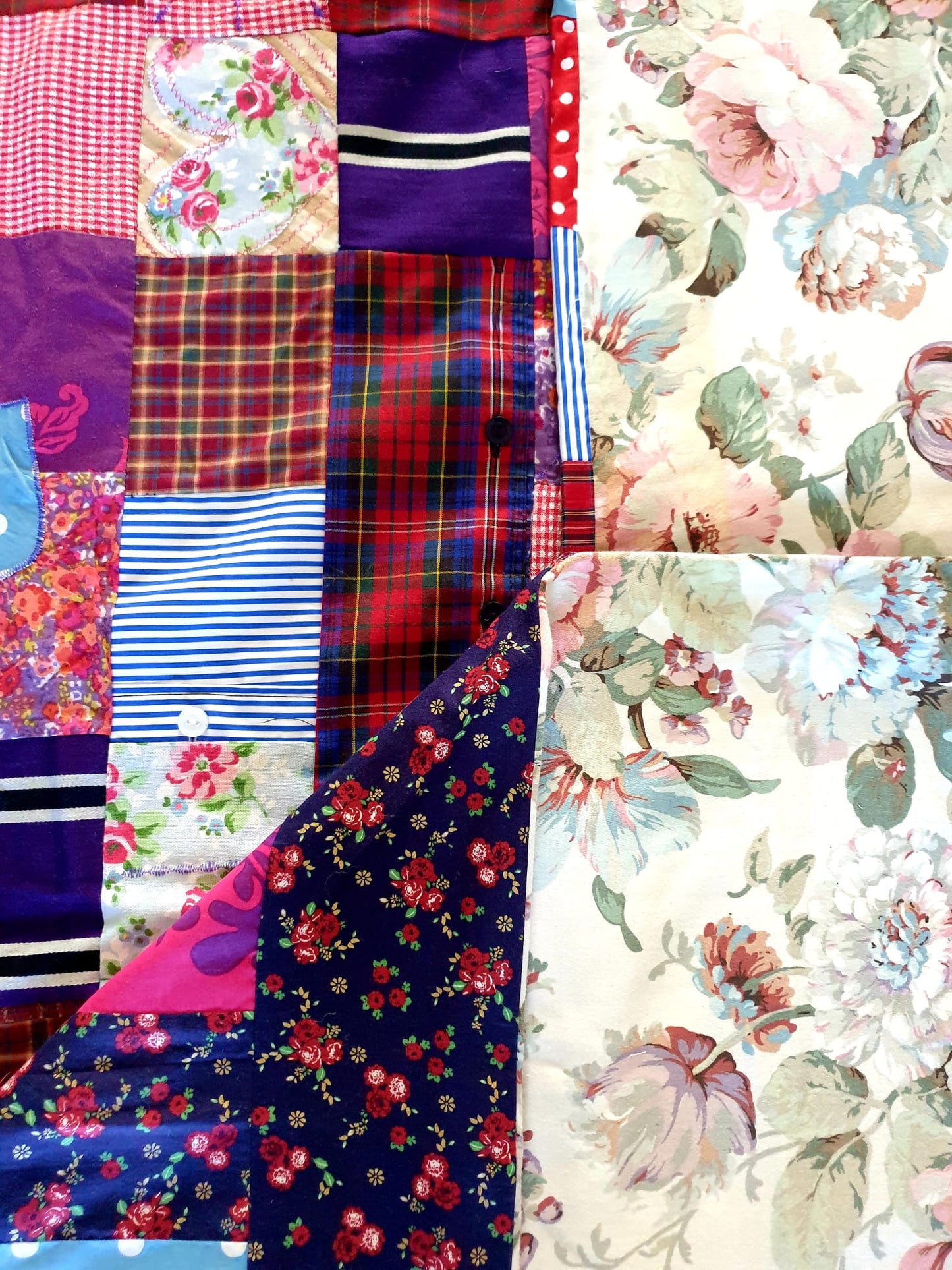 Vintage Doublesided Handmade Quilt for Cosy Home Décor